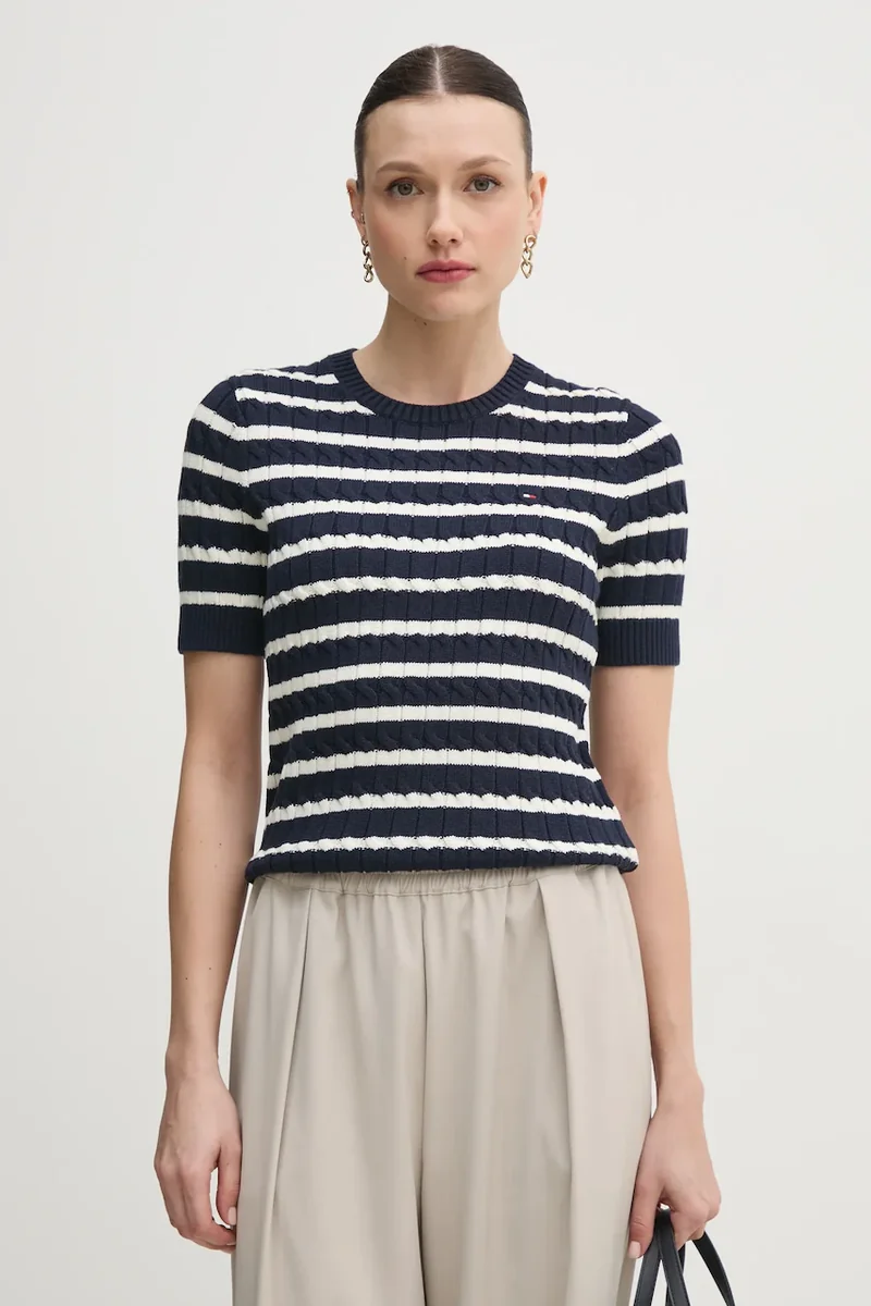 Tommy Hilfiger pulover cu mânecă scurtă pentru femei din bumbac