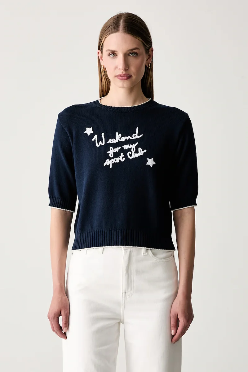 Weekend Max Mara pulover cu mânecă scurtă pentru femei cu bumbac WKDFIACRE