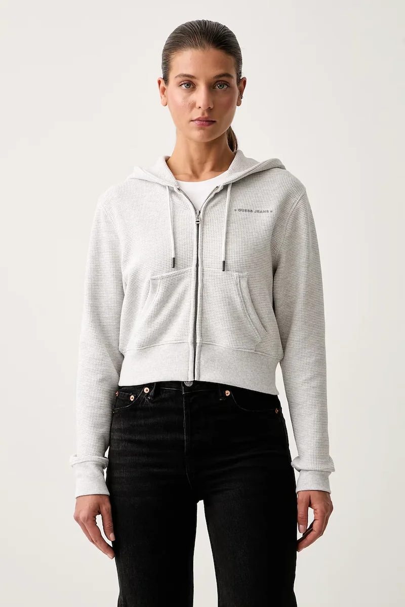 Guess Jeans hanorac cu fermoar pentru femei cu bumbac