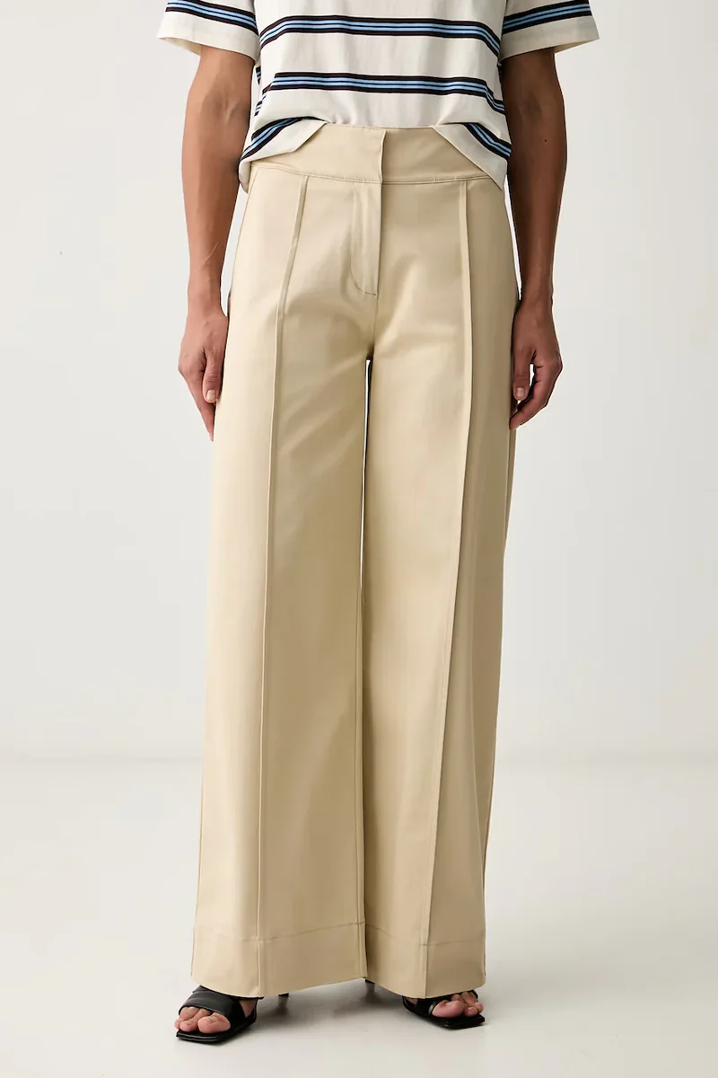 BOSS Orange pantaloni wide leg pentru femei din bumbac cu elastan C_Tawide
