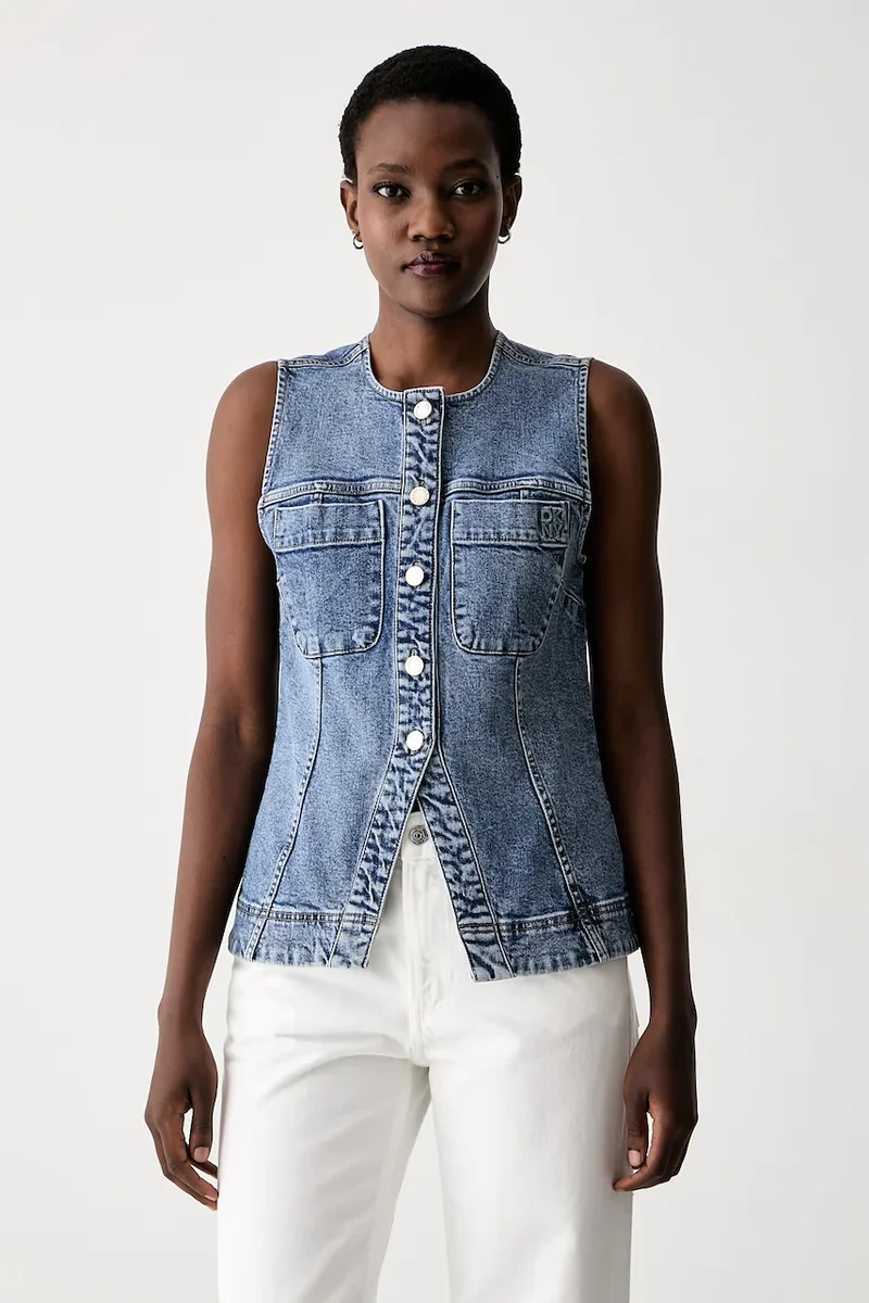 DKNY vestă cu un singur rând de nasturi pentru femei din denim