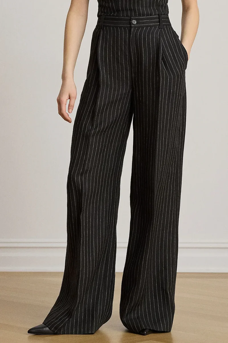 Lauren Ralph Lauren pantaloni wide leg pentru femei din in