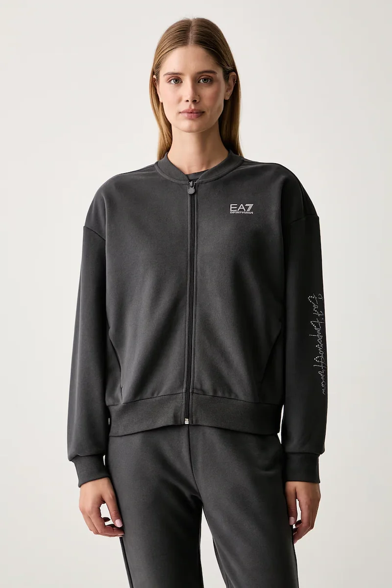 EA7 Emporio Armani hanorac cu fermoar pentru femei cu bumbac