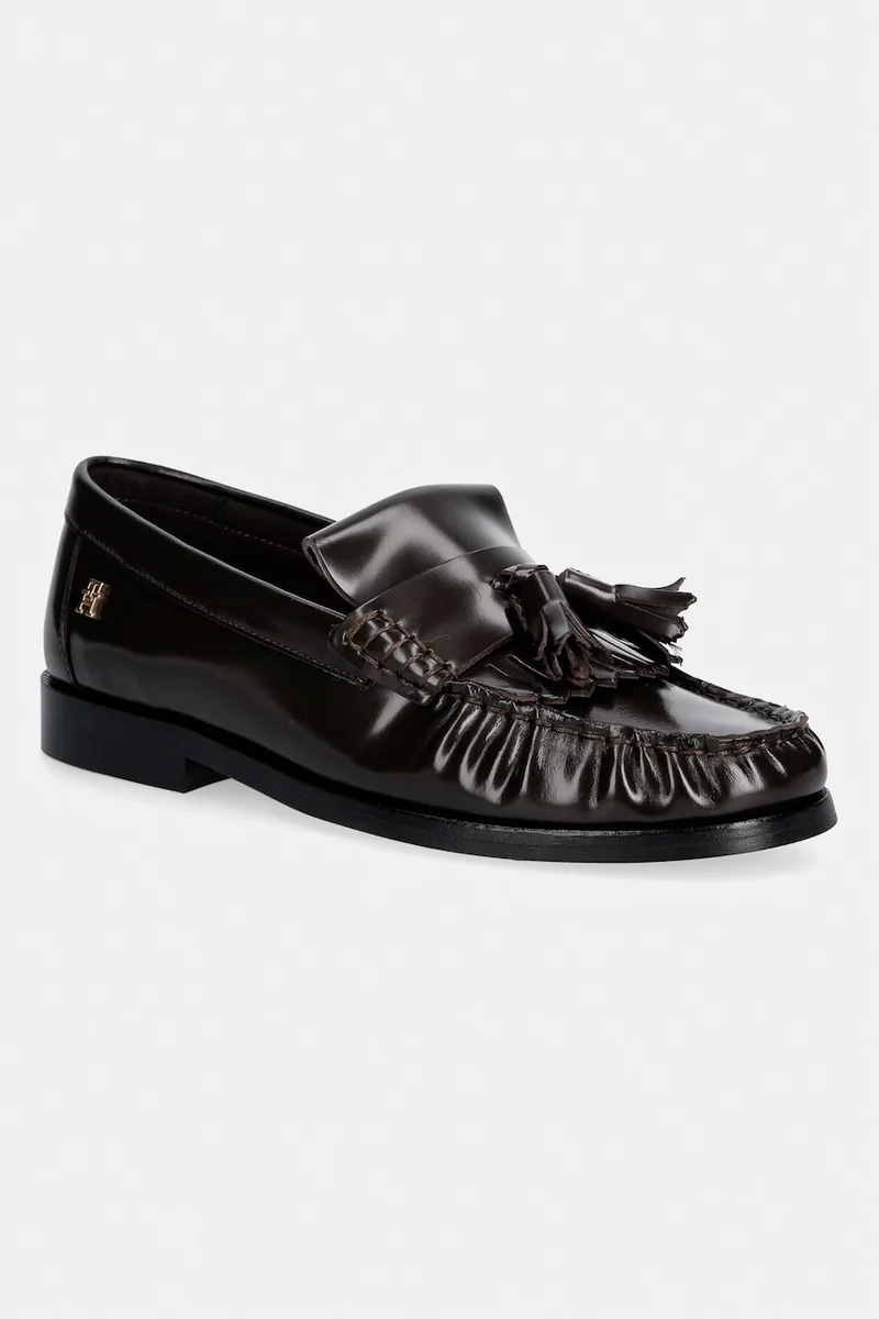 Tommy Hilfiger loafers slip-on pentru femei din piele TH LOAFER TASSEL ABRASIVATO