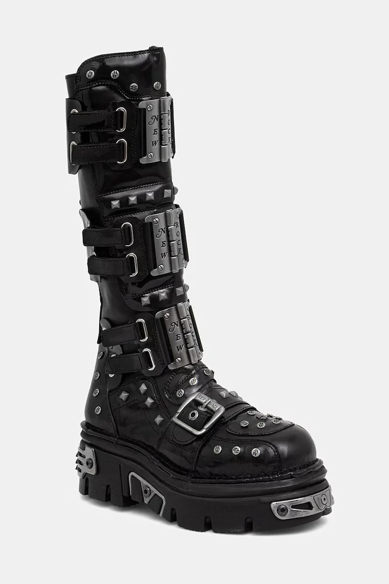New Rock cizme pentru femei din piele NEGRO CHAROL NEGRO REACTOR E14