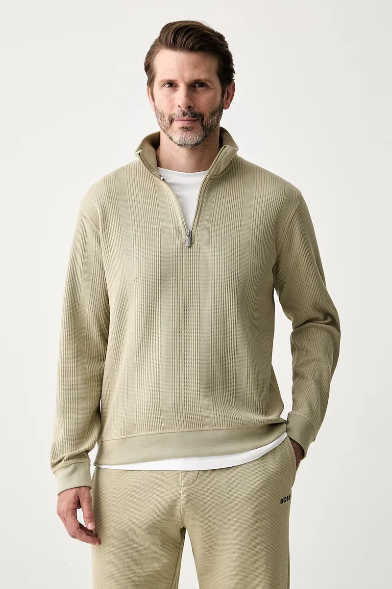 BOSS hanorac de loungewear pentru bărbați cu bumbac Structure 1/4 Zip