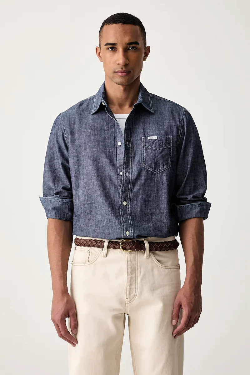 Guess cămașă pentru bărbați din denim RONNIE
