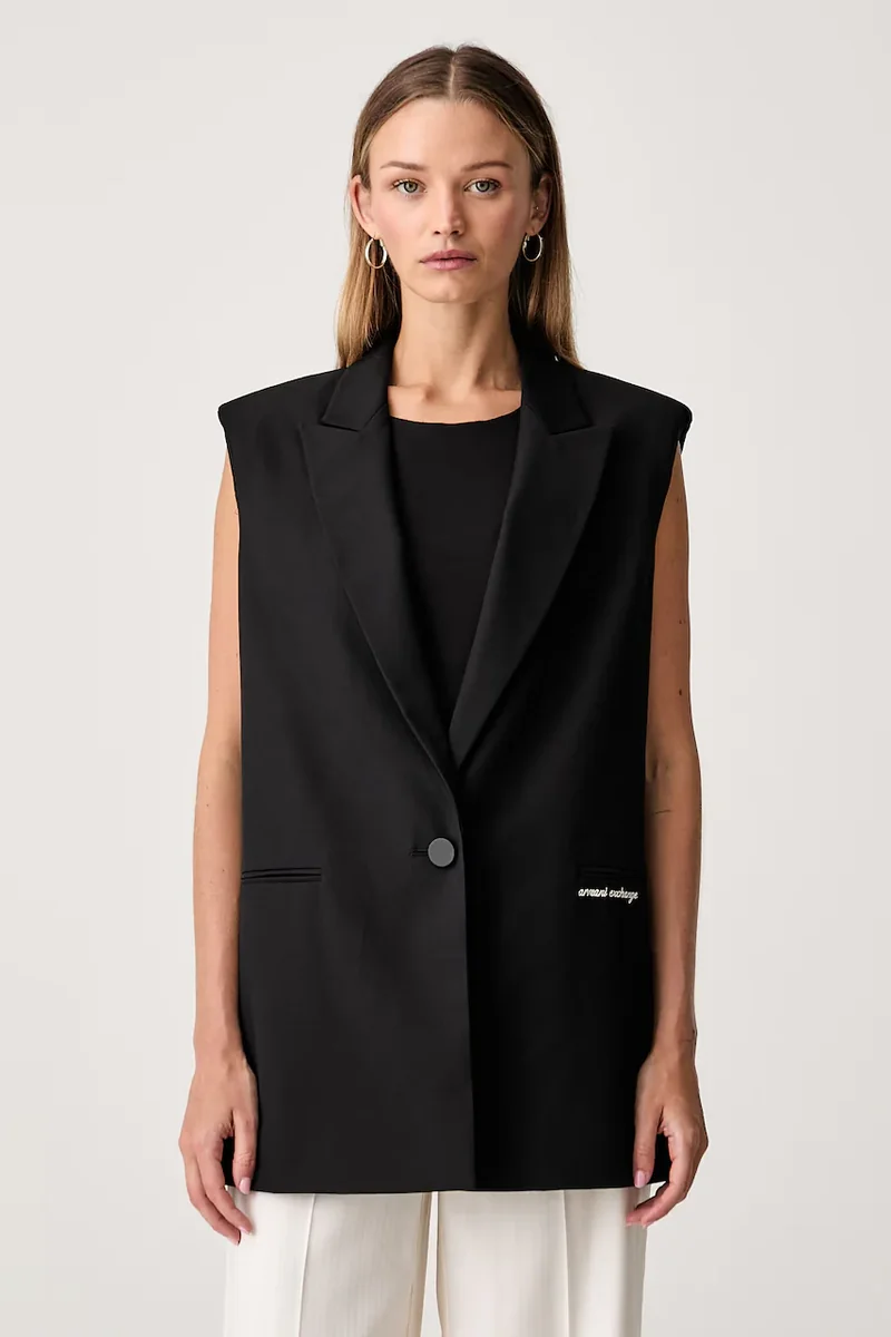 Armani Exchange vestă cu un singur rând de nasturi pentru femei cu amestec de lână