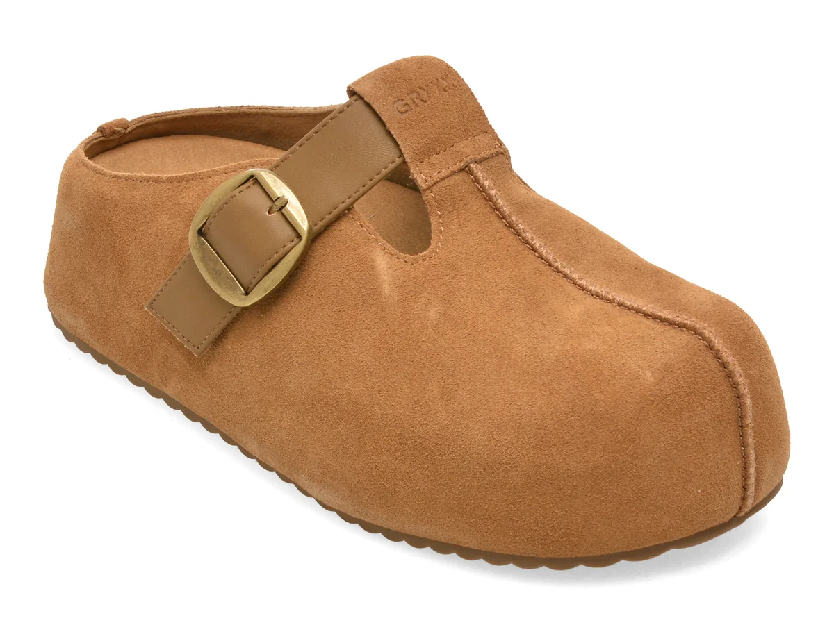 Papuci GRYXX bej, M7321, din piele intoarsa