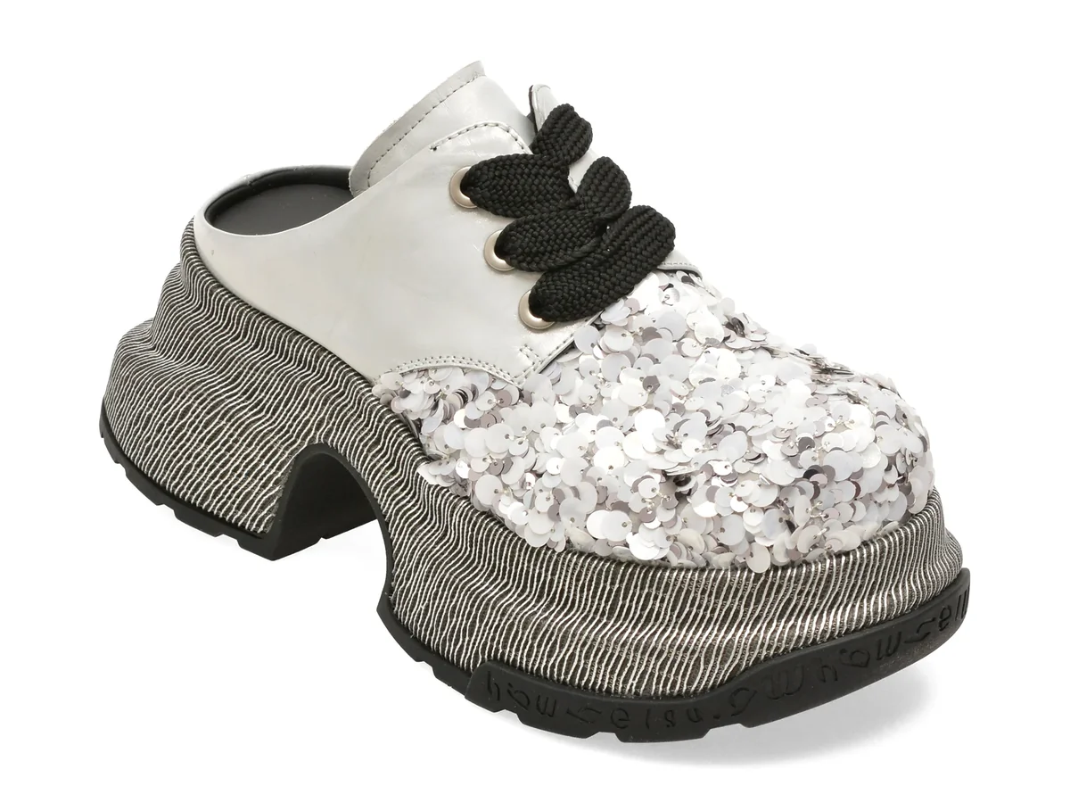 Papuci GRYXX albi, 6866, din material textil si piele naturala