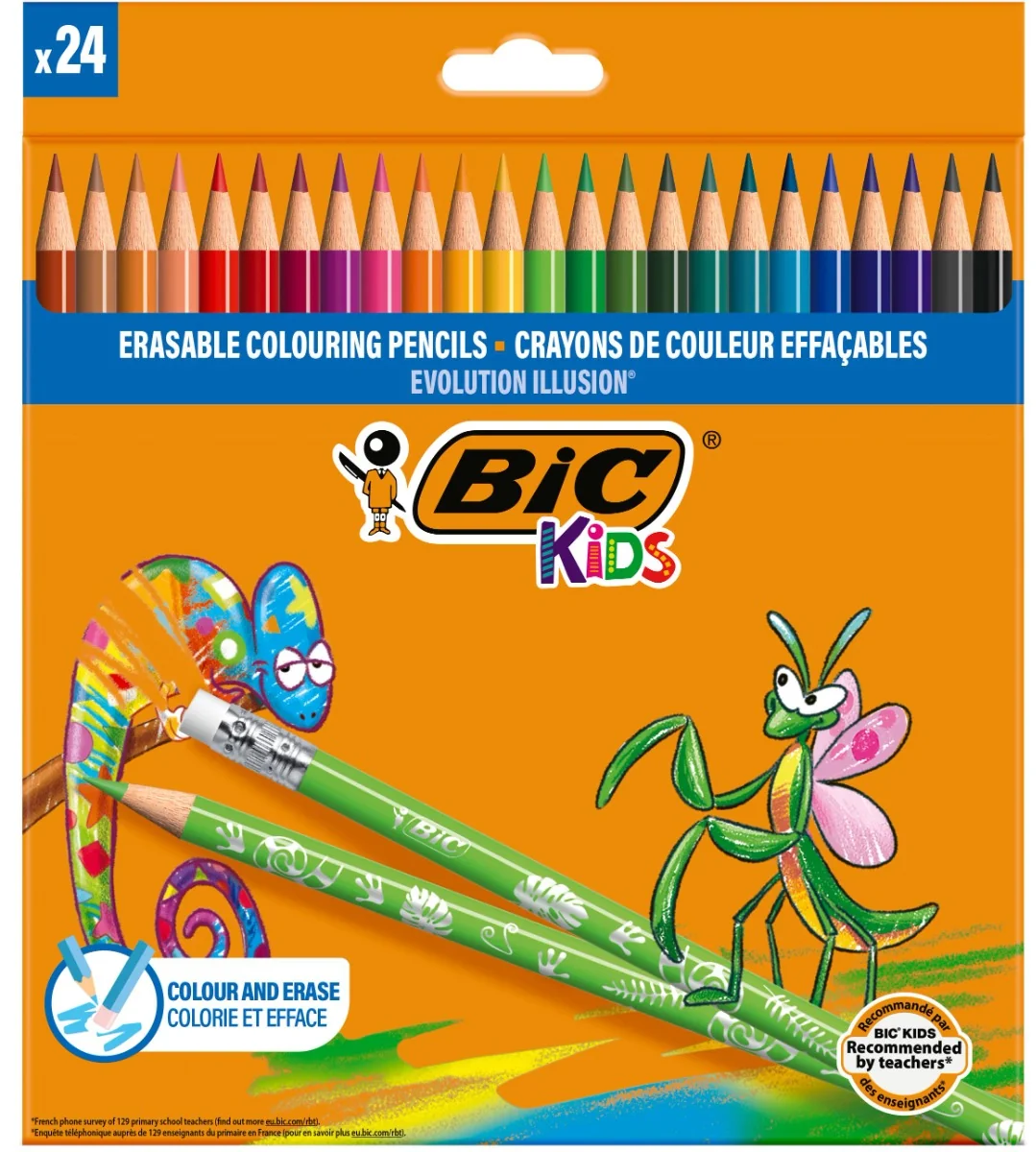 Creioane colorate cu guma de sters Evolution Illusion Bic, 24 culori