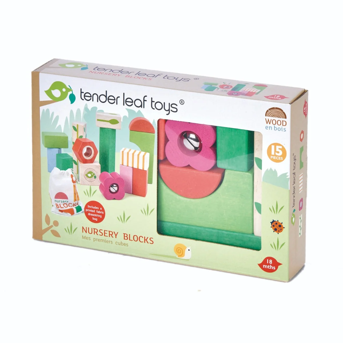 Cuburi din lemn, Tender Leaf Toys, cu ilustratii de pepiniera,15 piese