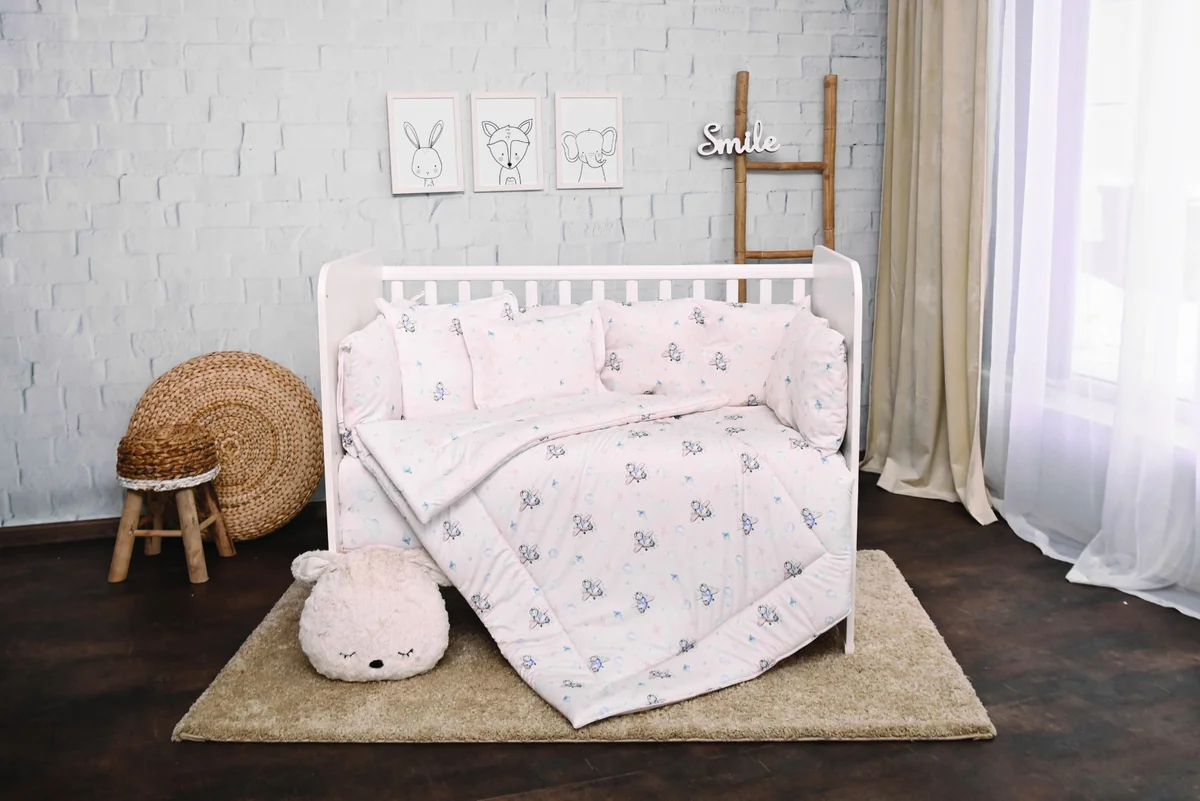 Set lenjerie de pat Lorelli, cu 7 piese din bumbac ranforce, Lily, Beige Bunnies