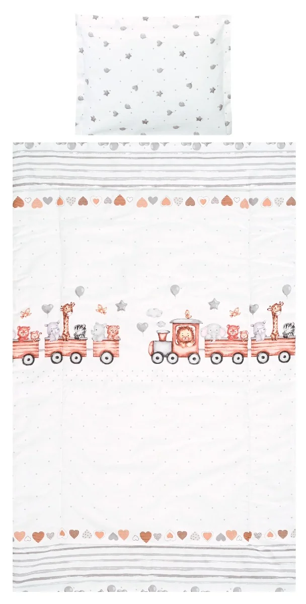 Set lenjerie pat 3 piese bumbac Ranforce Cosy, Lorelli, Train Grey