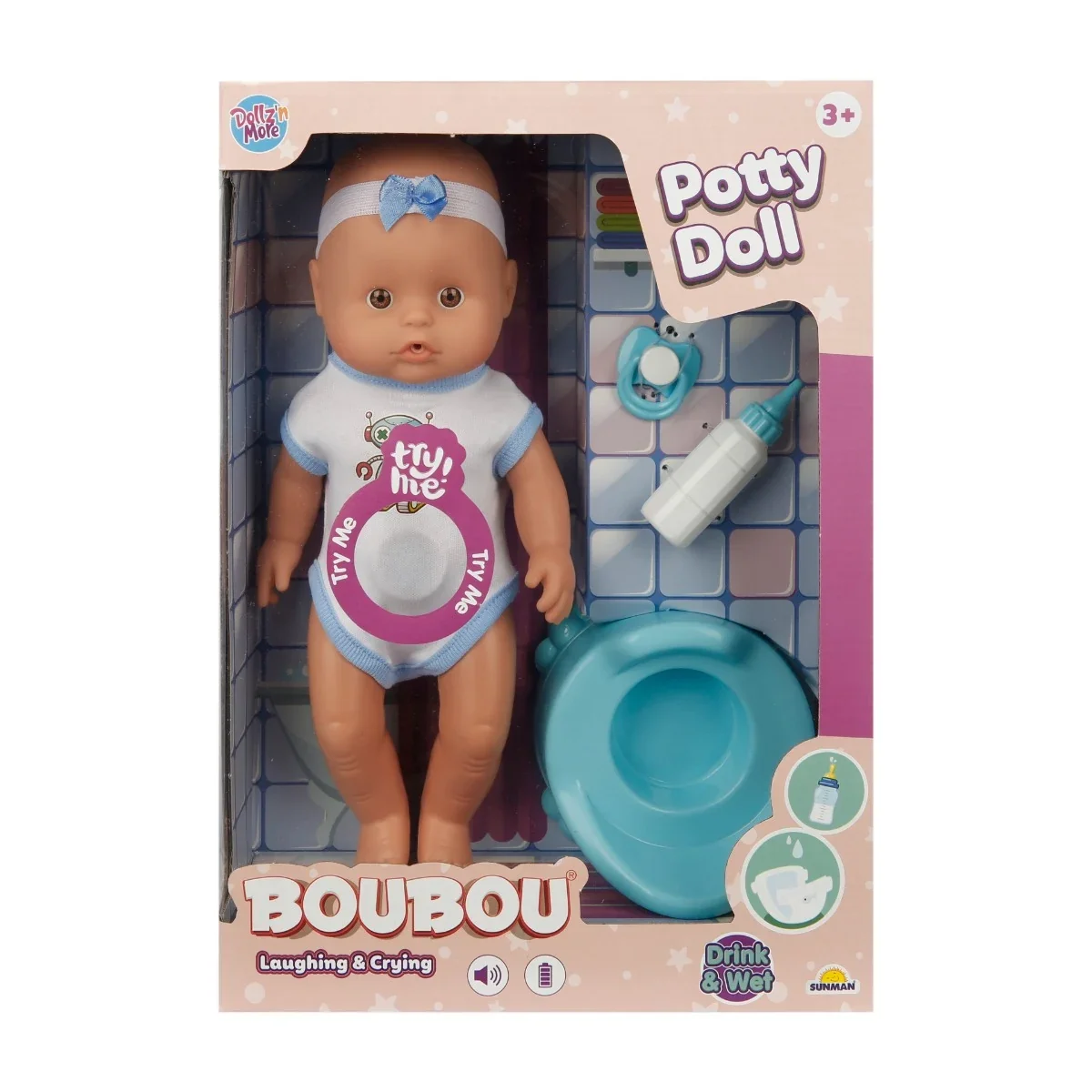 Papusa bebelus cu olita, Dollz n More, Boubou, 30 cm, Albastru