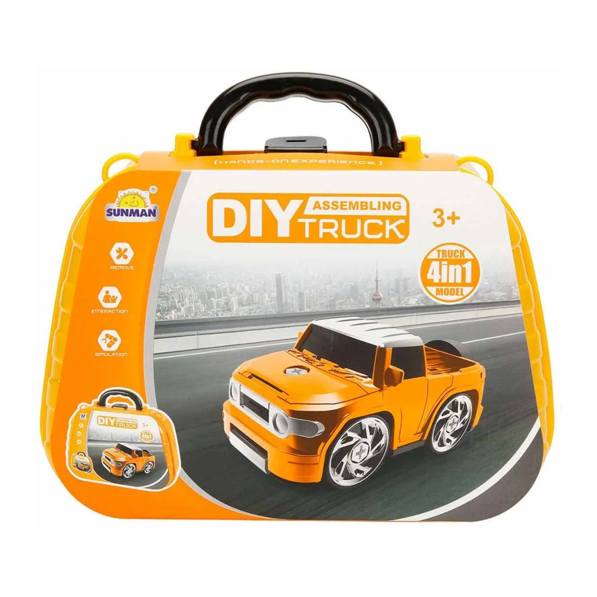 Set de constructie masini 4 in 1, Sunman, Galben