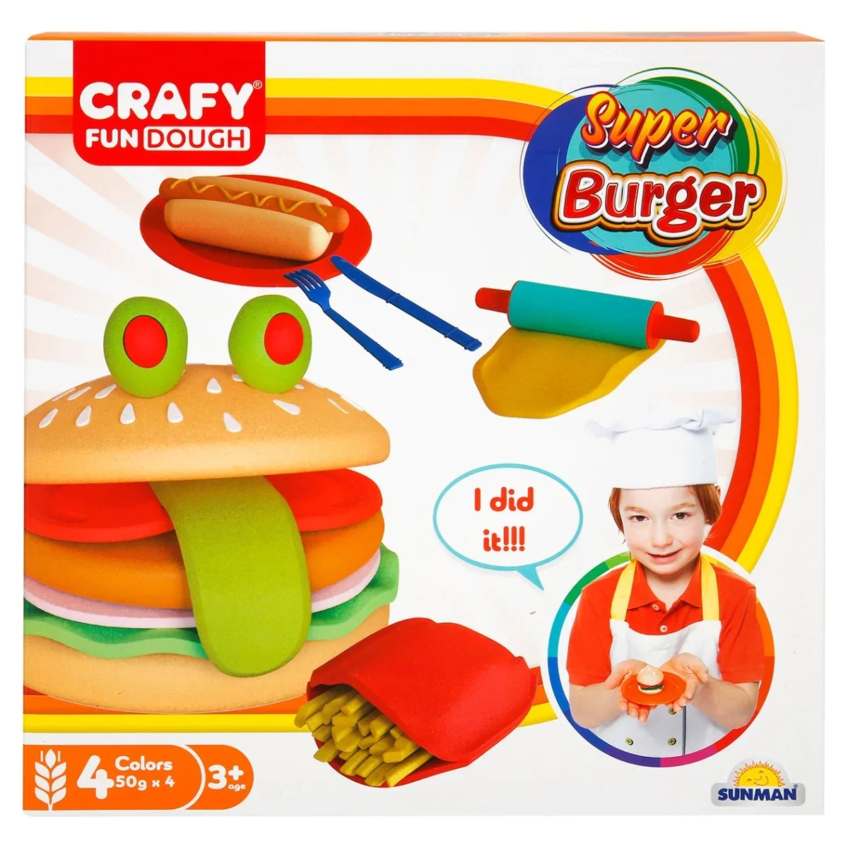 Set de modelare, Super Burger din plastilina, Crafy, 12 piese