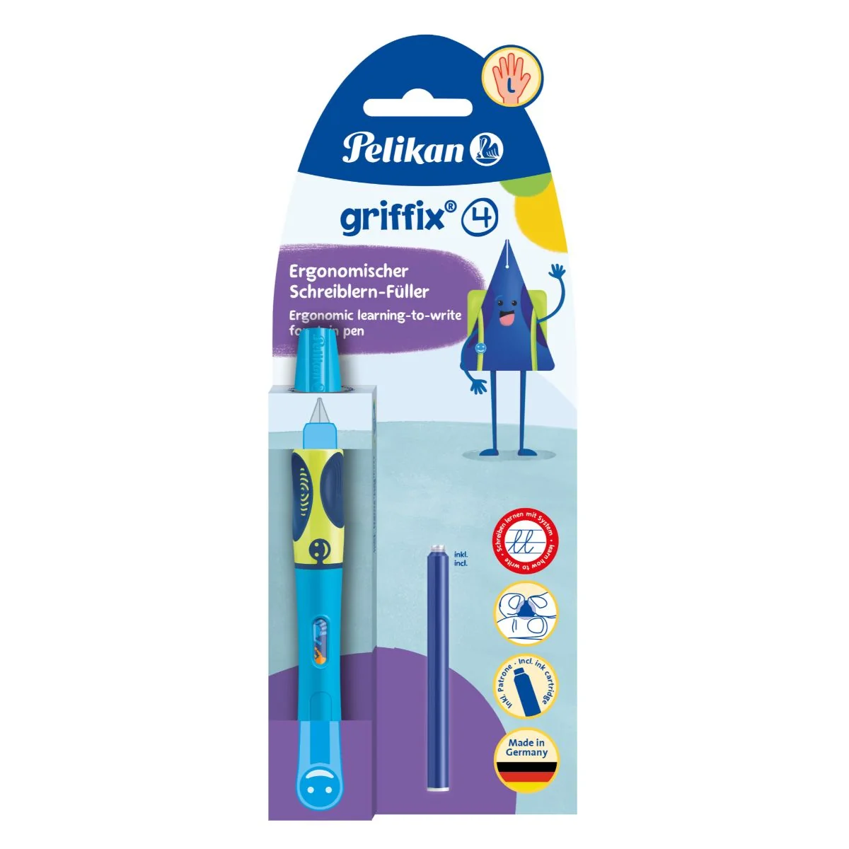 Stilou Griffix pentru stangaci, Herlitz, Pelikan, Neon Fresh Blue