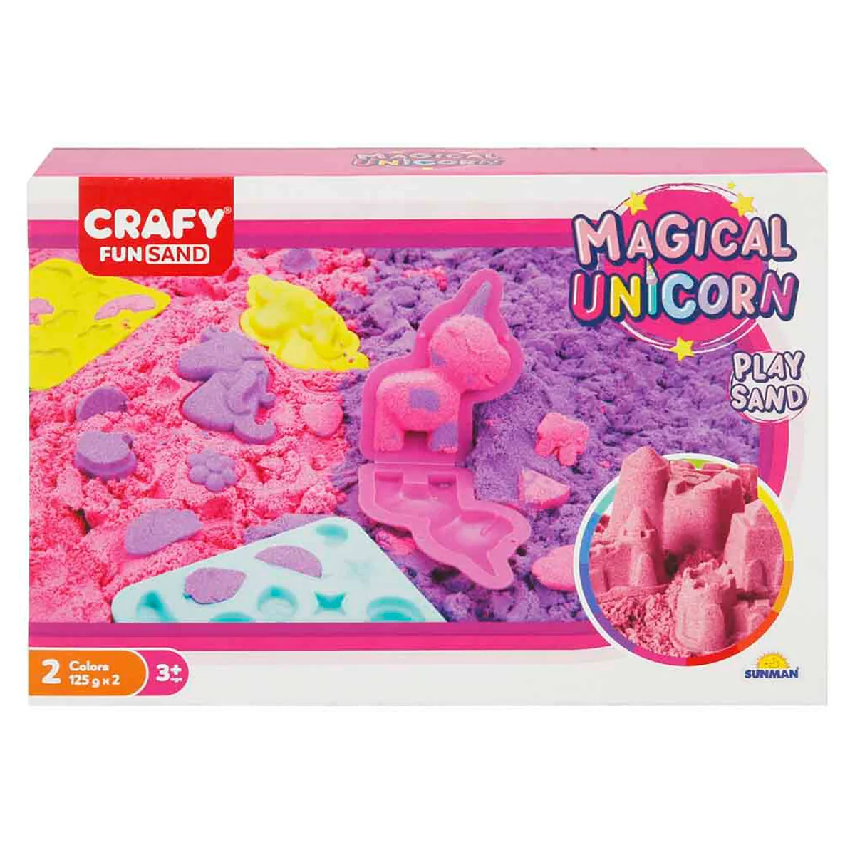 Set nisip creativ, Crafy, Unicorn, 7 piese, 200 g