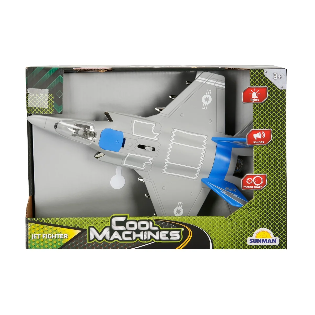 Avion Jet Fighter cu lumini si sunete, Cool Machines, 1:16, Albastru