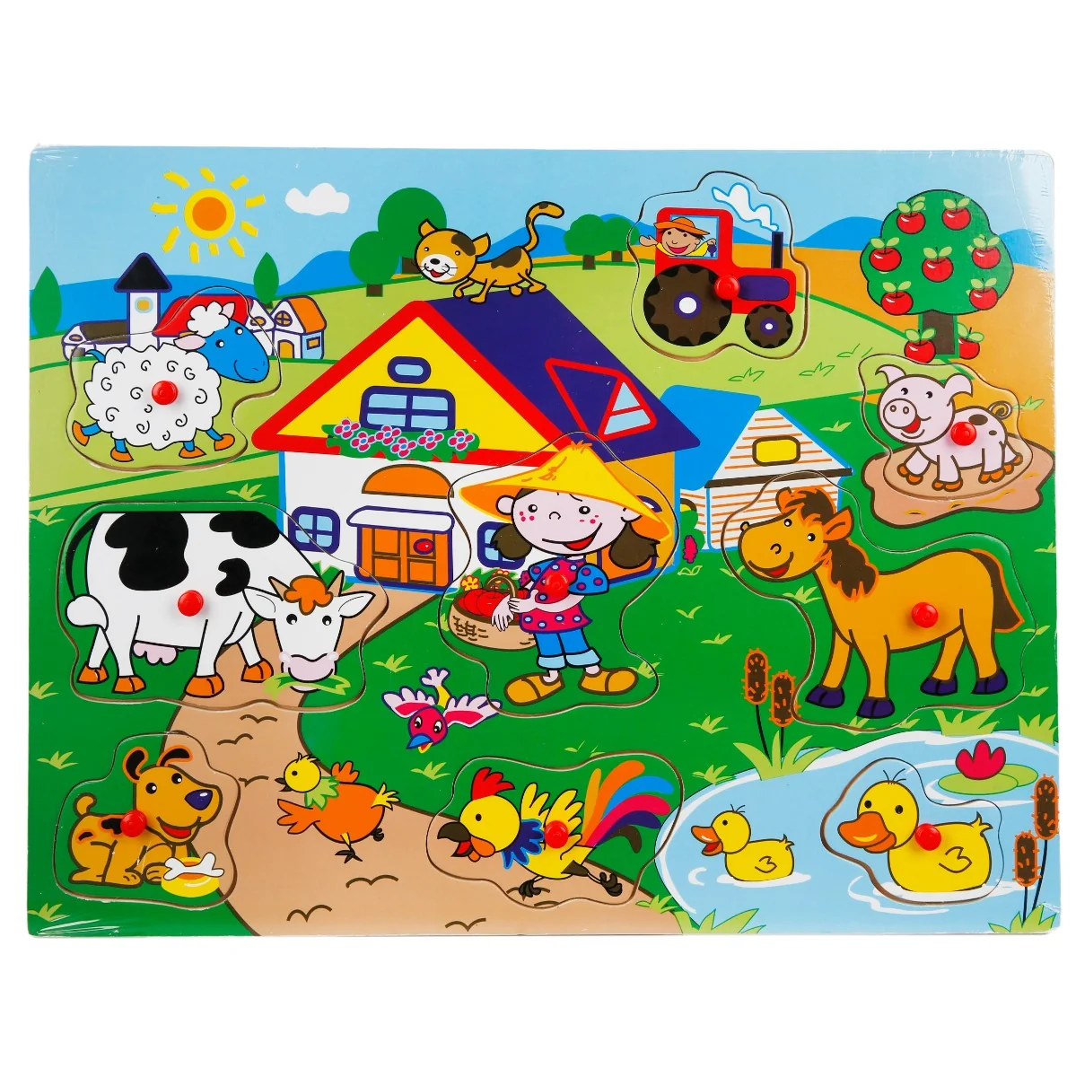 Puzzle din lemn, Ferma, 9 piese
