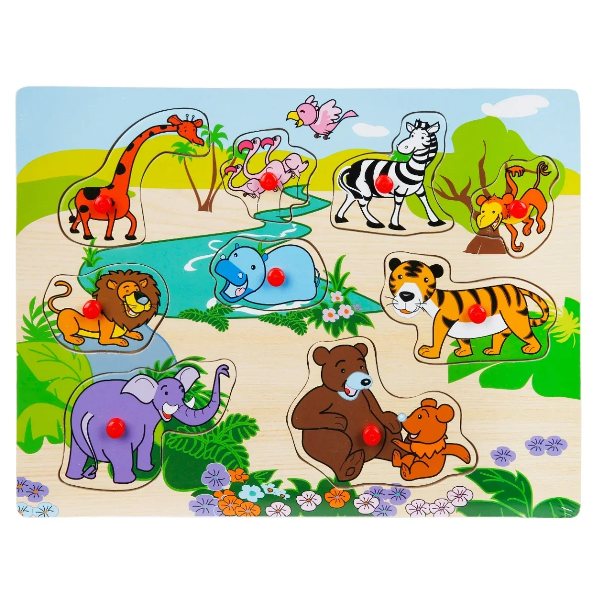 Puzzle din lemn, Animale, 8, 9 piese