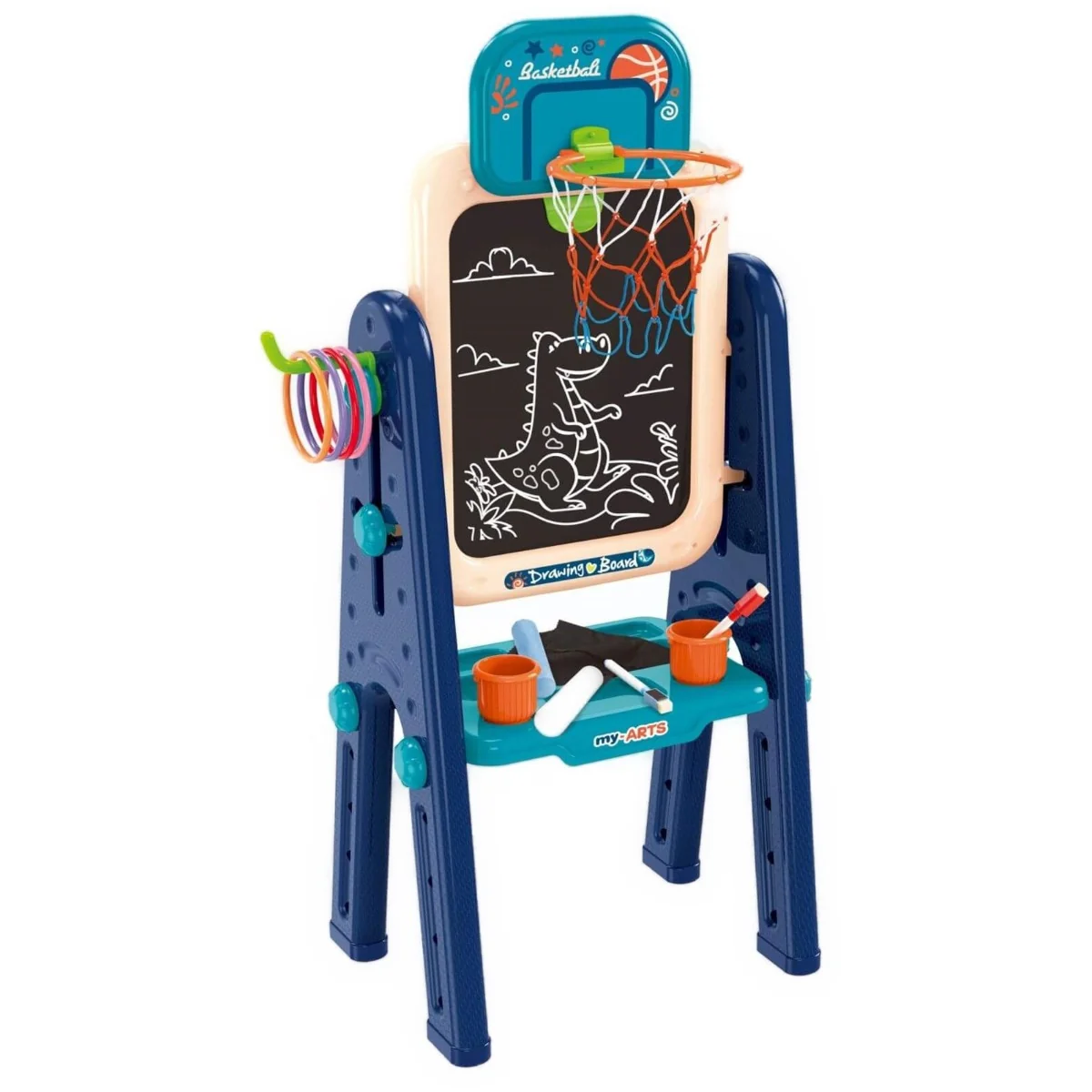 Tabla multifunctionala 4 in 1, cu 2 fete, pentru scris si desenat si jocuri, King Sport