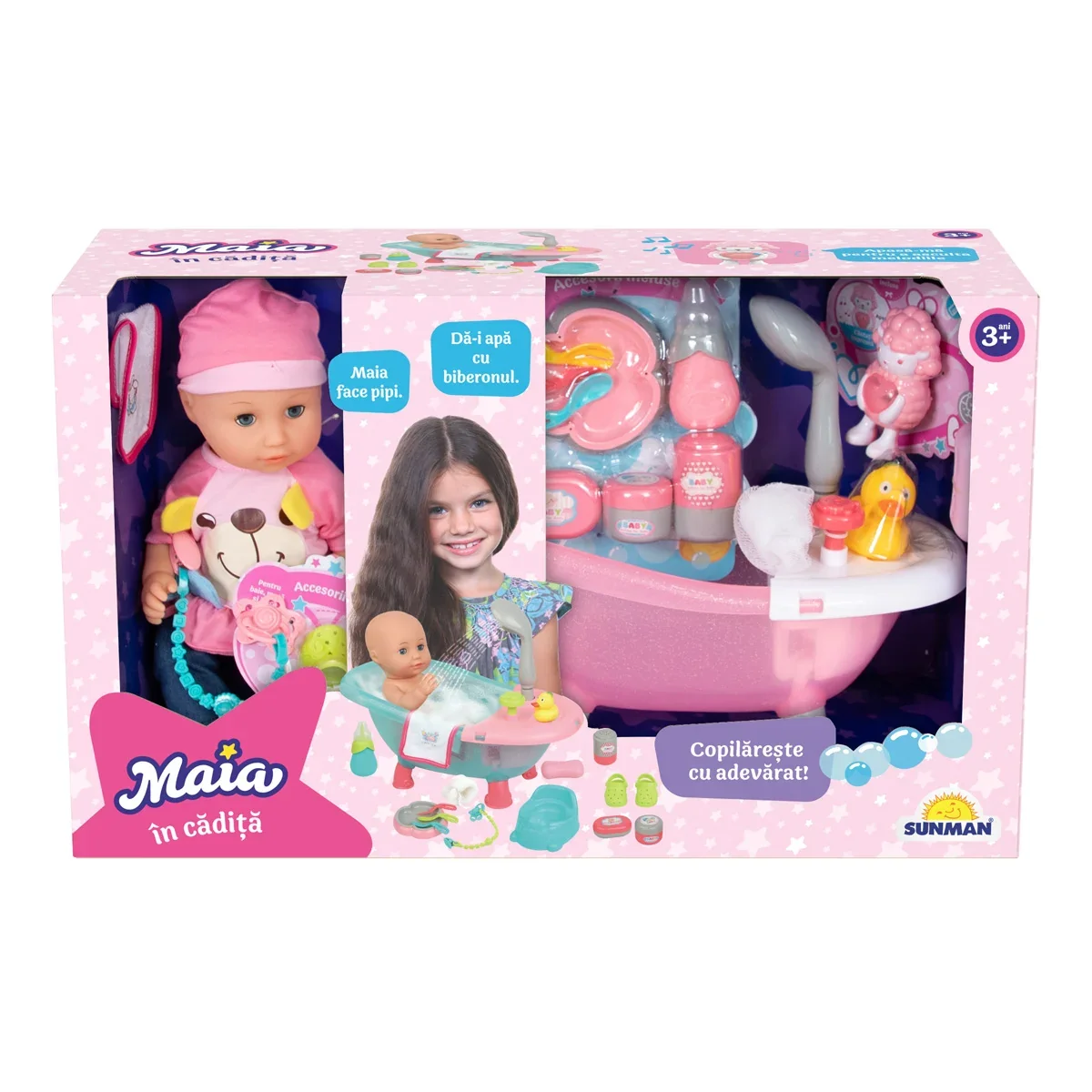 Set de joaca cu papusa bebelus, Maia in cadita