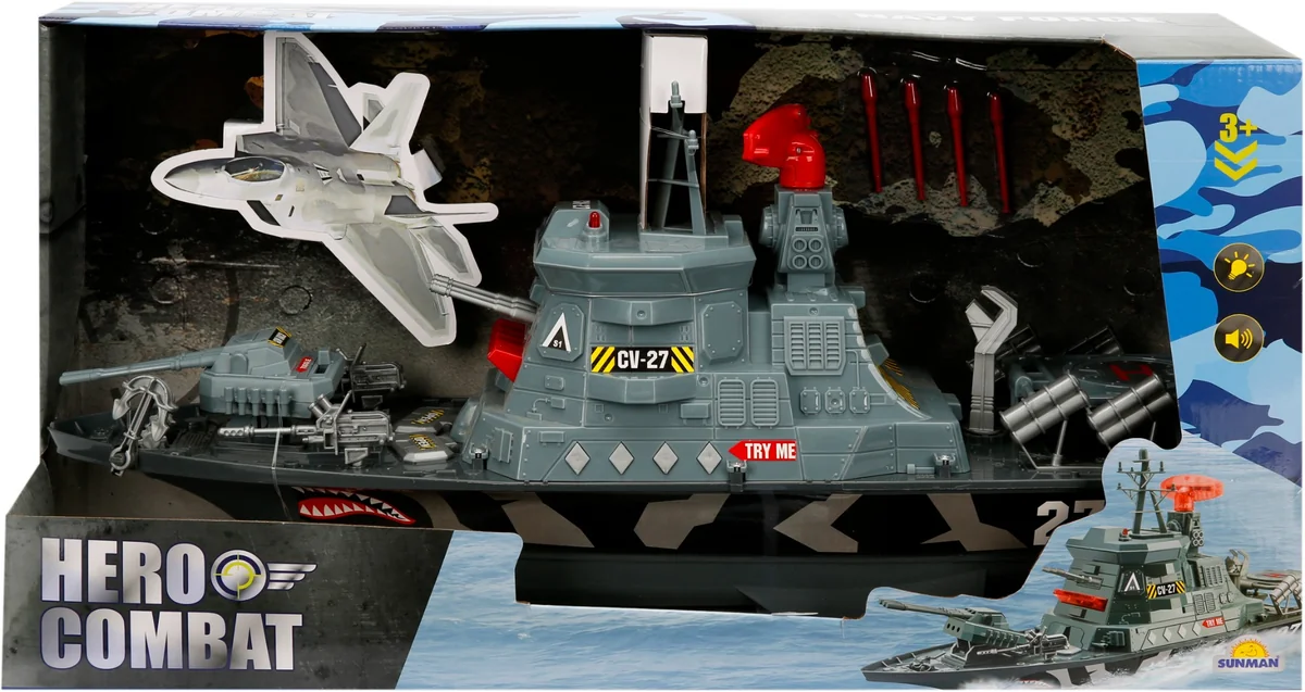 Nava militara cu lumini si sunete, Hero Combat, 58 cm