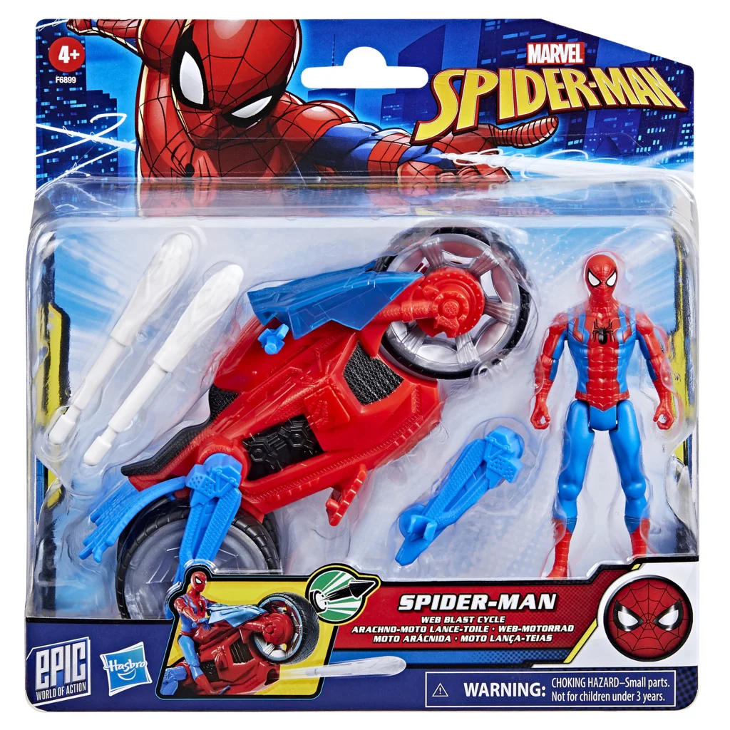 Set figurina cu motocicleta, Spiderman, Web Blast Cycle, 10 cm, F6899