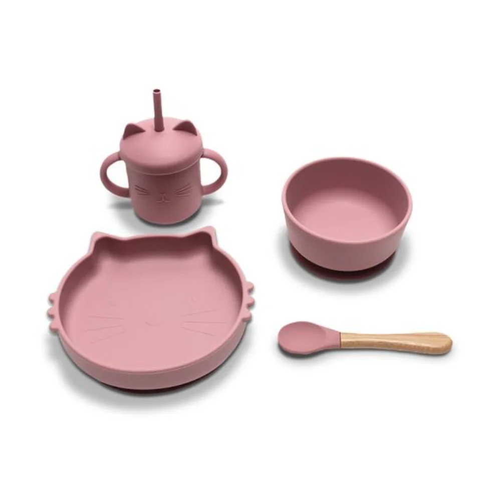 Set de hranire din silicon natural, Lorelli, 4 piese, 6 luni+, Pink