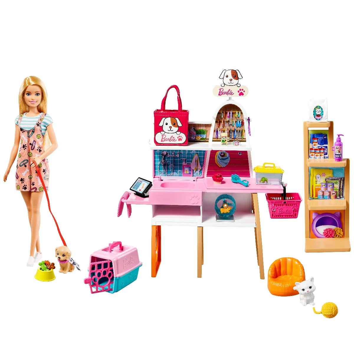 Set de joaca Papusa Barbie, Butic pentru animale de companie