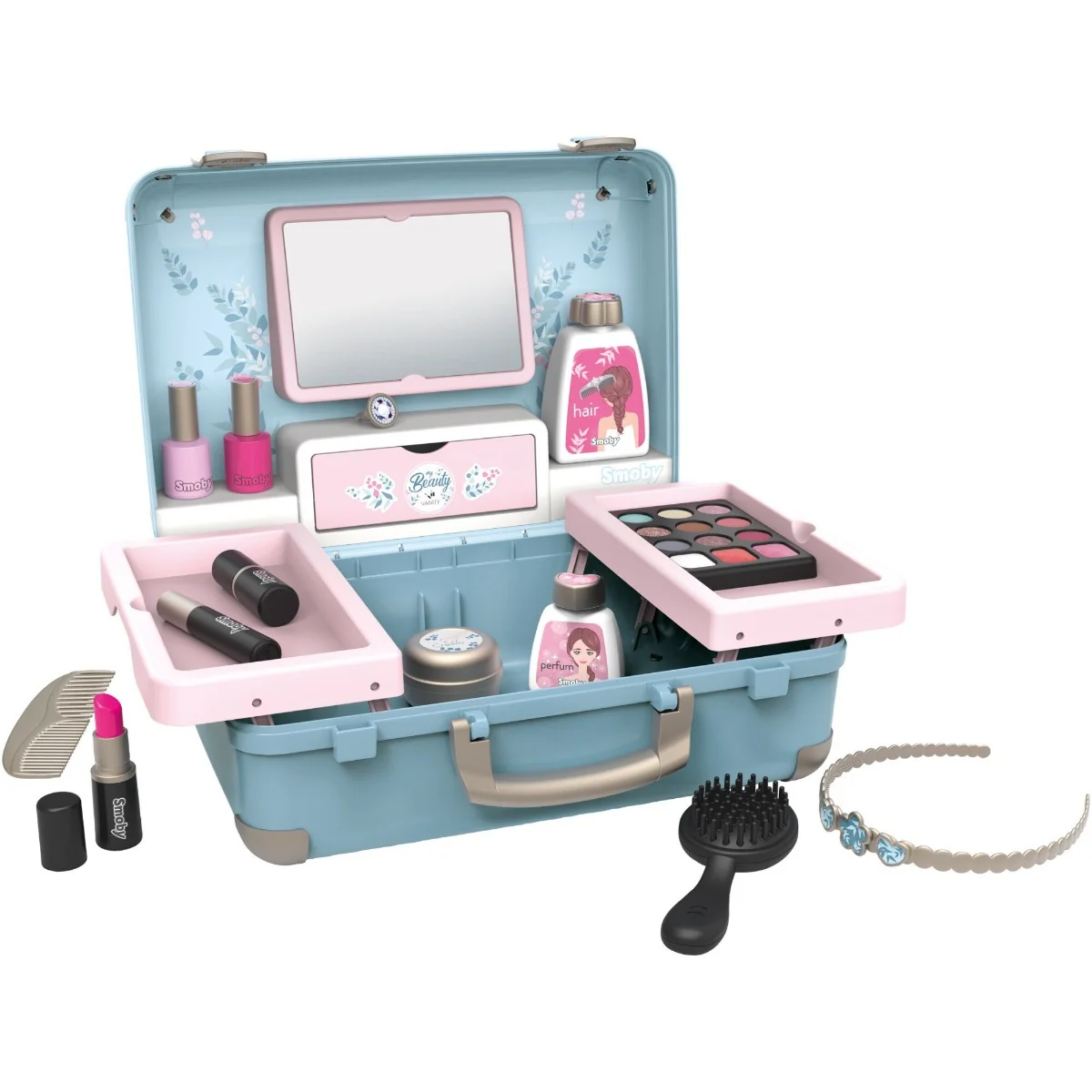 Set geanta cu accesorii de infrumusetare, Smoby, My Beauty Vanity, 13 accesorii