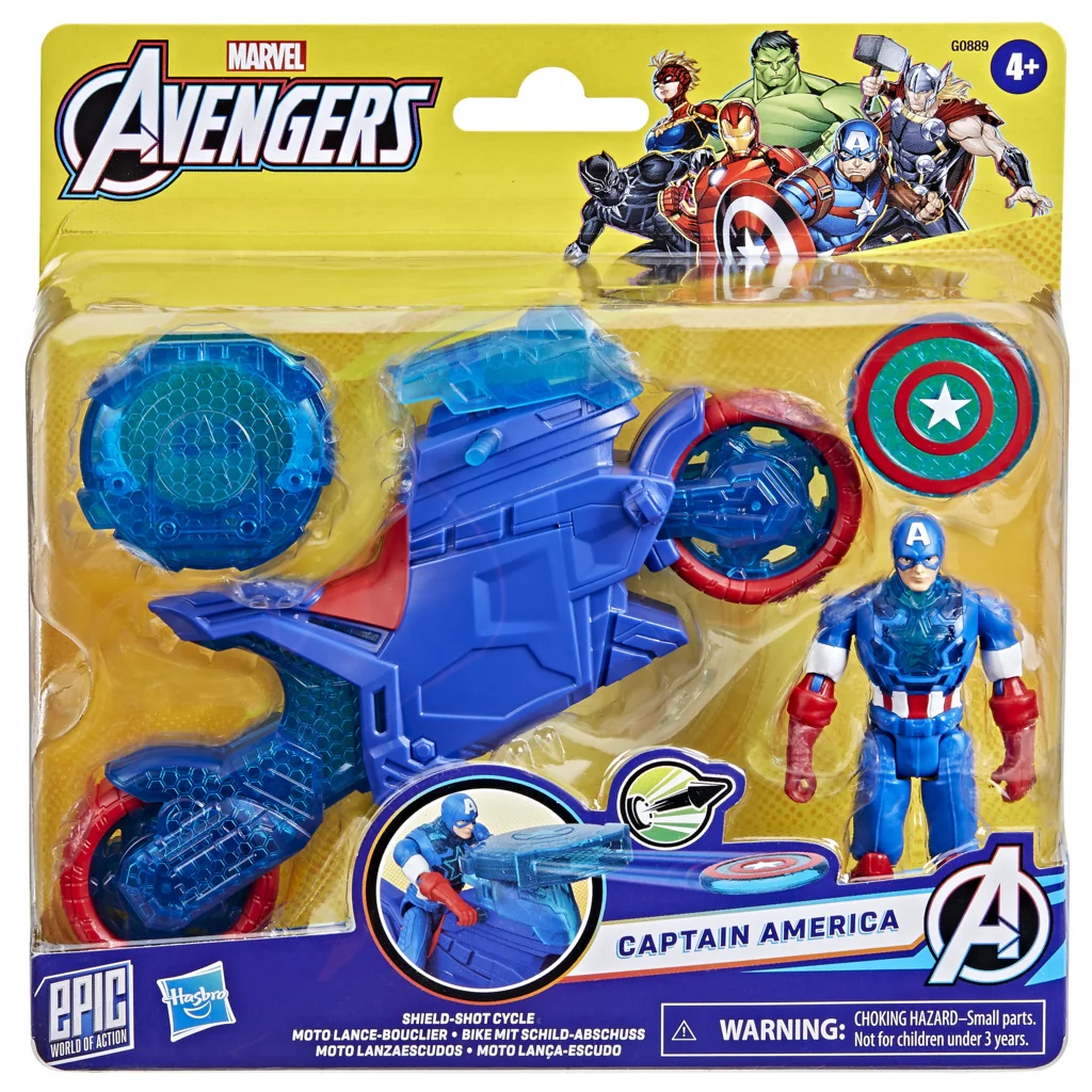 Figurina cu motocicleta si scut, Marvel Avengers, Captain America, 10 cm, G0889