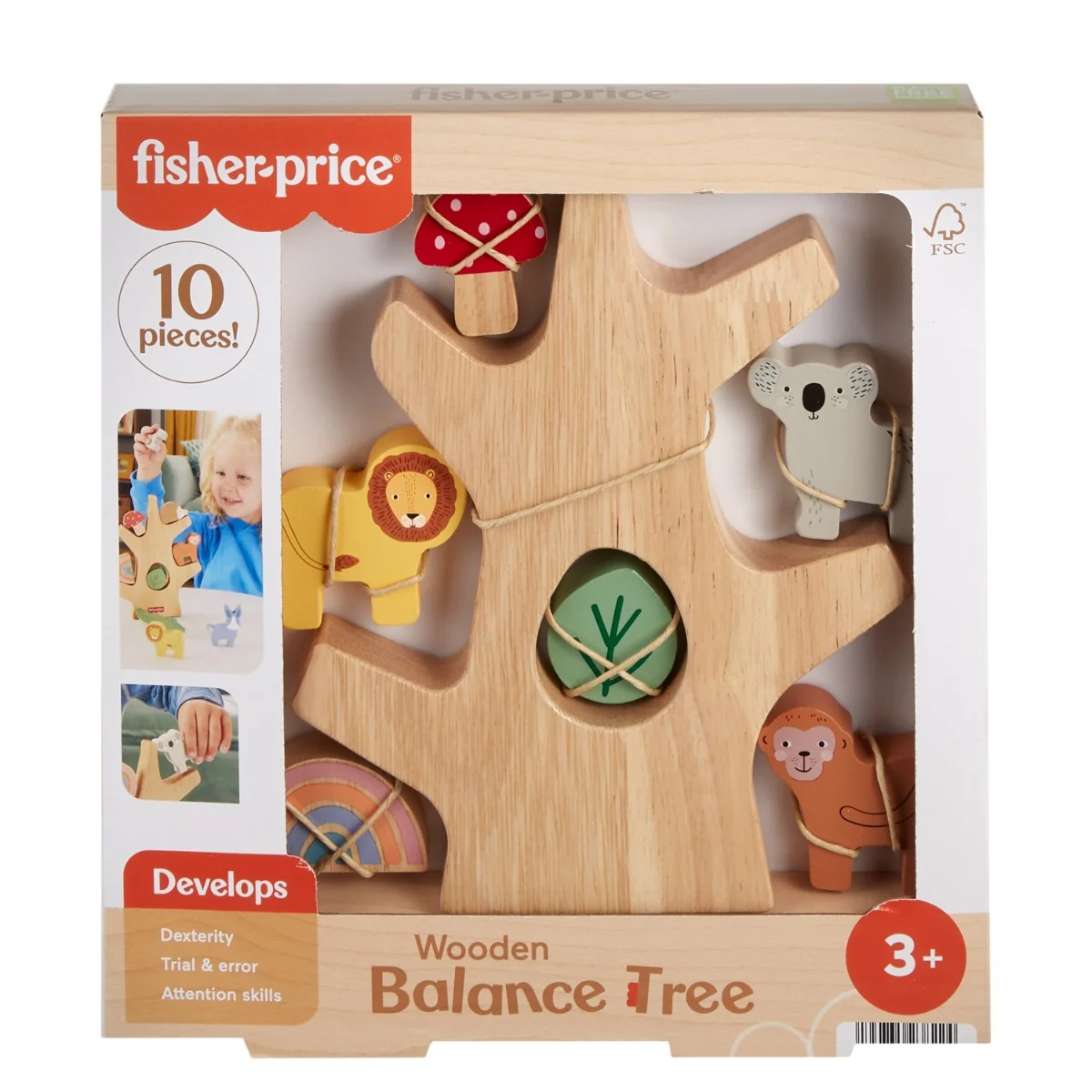 Jucarie din lemn, Fisher Price, Copac cu forme, 10 piese, HXT87