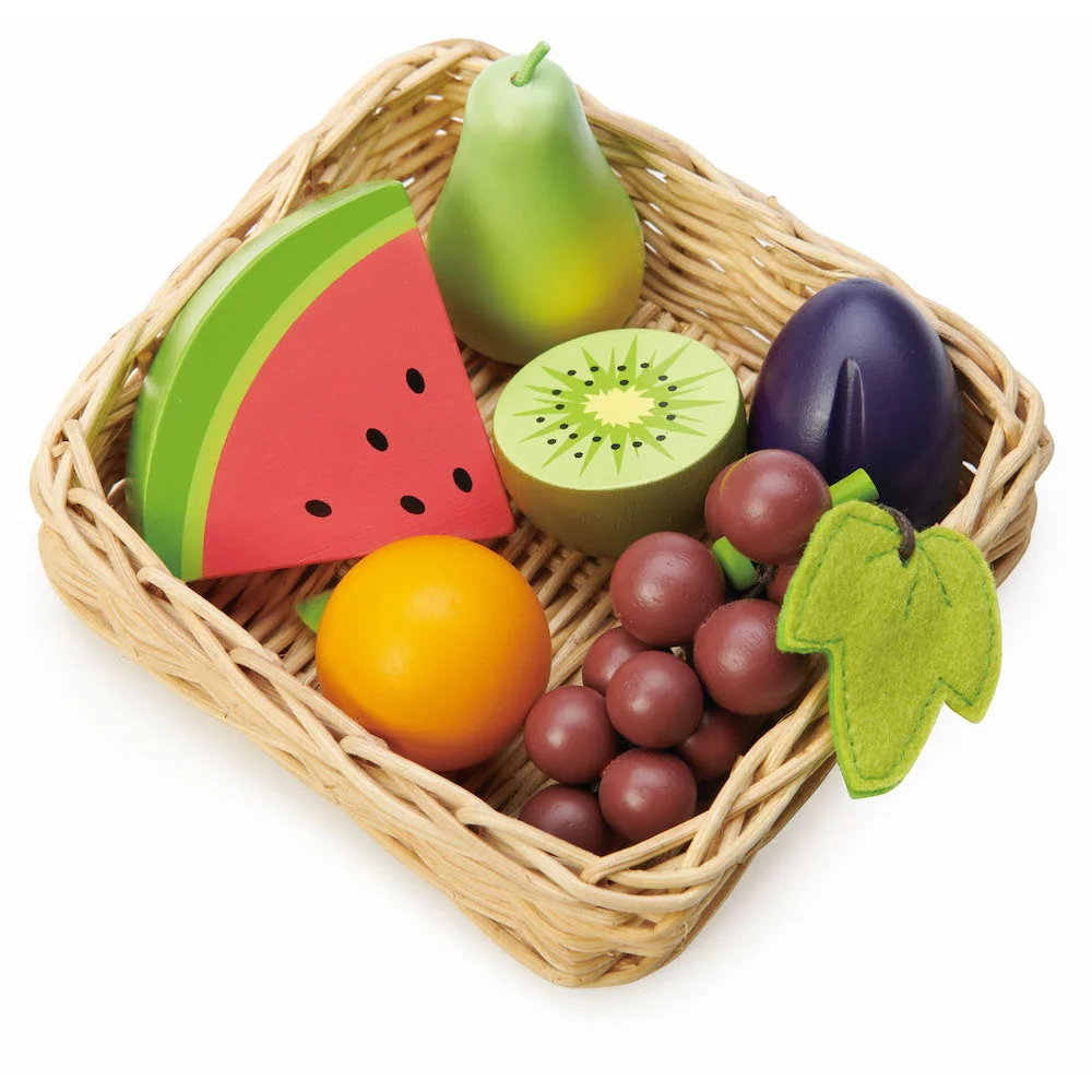 Cos cu fructe din lemn, Tender Leaf Toys, 6 piese