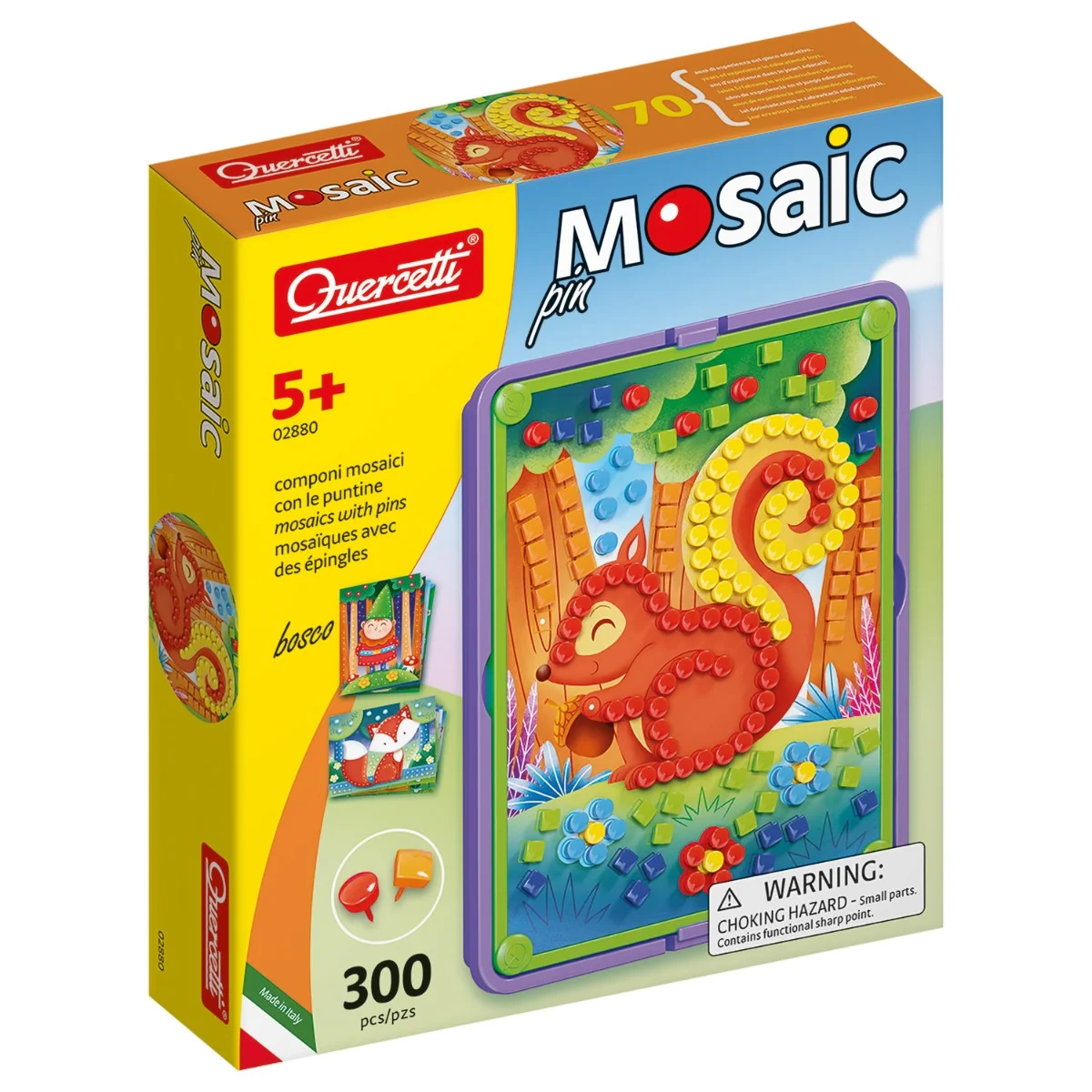 Set Mozaic Pin cu suport, Quercetti, Padure, 300 piese