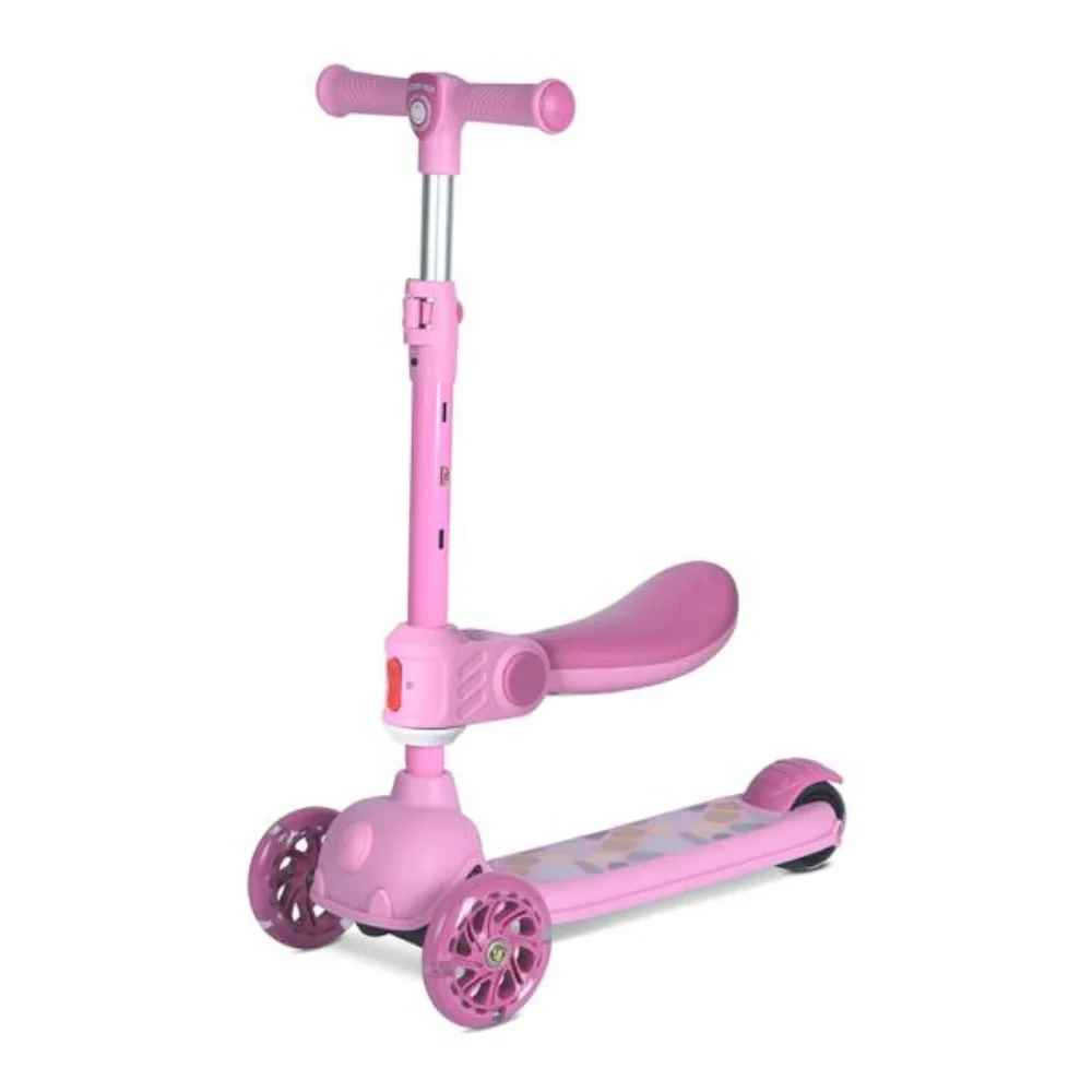 Trotineta, Lorelli Jetster Plus, pana la 20 kg, scaun pliabil si reglabil 4 pozitii, roti din silicon cu leduri colorate, Pink