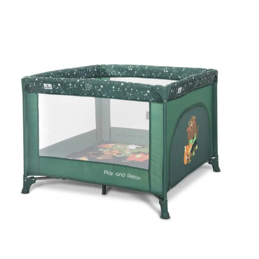 Tarc de joaca, Lorelli Play N Relax, 100 x 100 x 75 cm, deschidere laterala, geanta de transport, Green Night