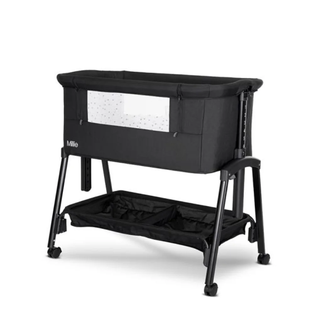 Patut Co Sleeper, Lorelli Millie, inaltime reglabila 7 pozitii, sistem antireflux, plasa de tantari, saltea inclusa, Black