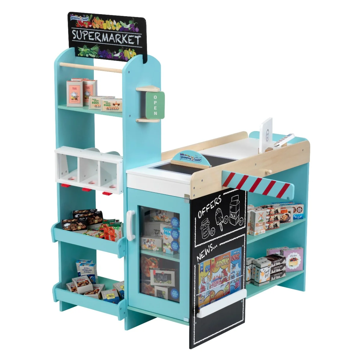 Set supermarket din lemn, Klein, Shopping Center, 58 piese