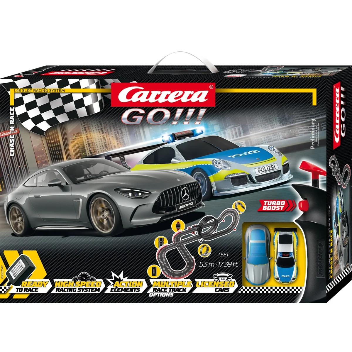 Set pista pentru curse cu 2 masinute, Carrera, Chase n Race