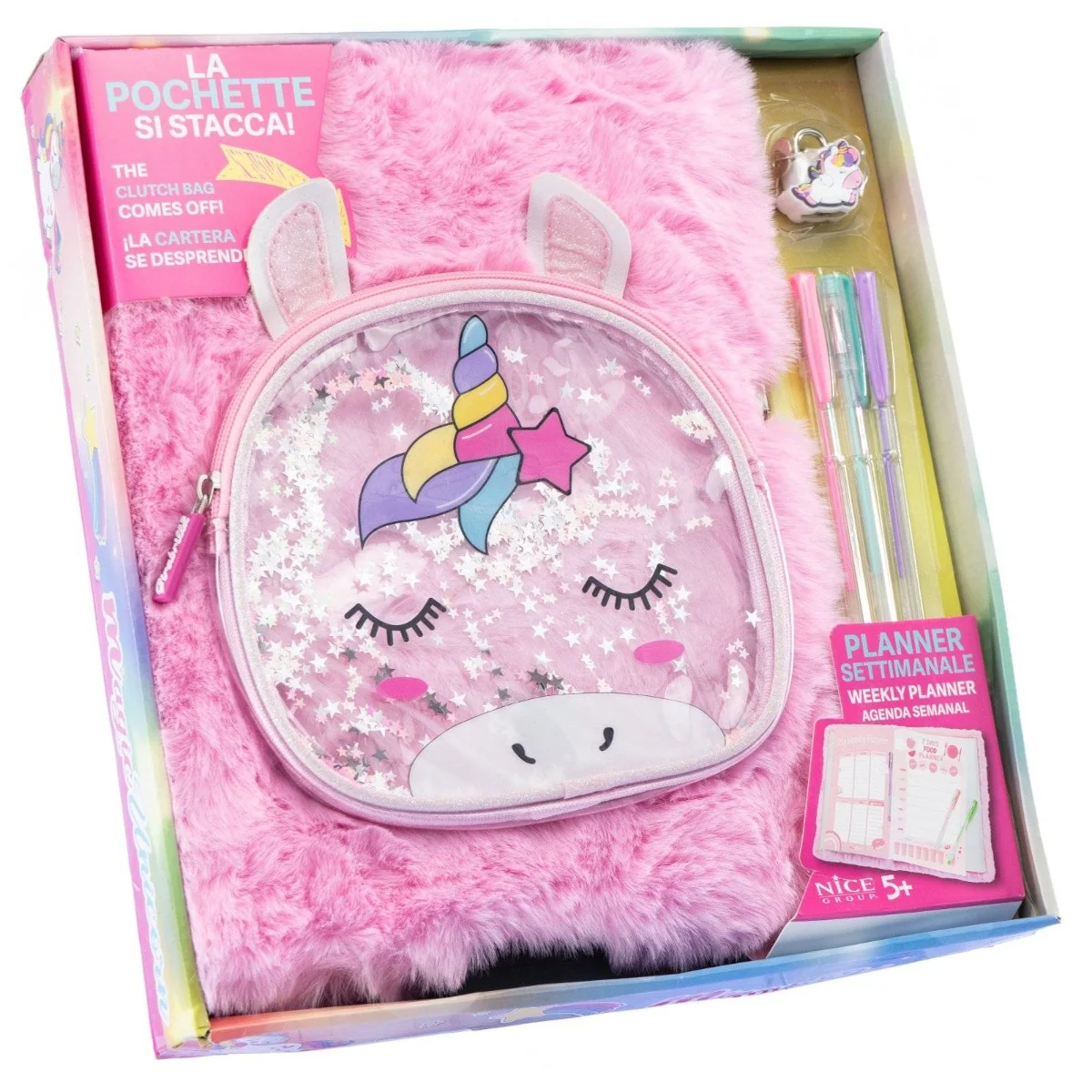 Agenda gigant, cu coperta pufoasa si poseta detasabila, Nice, Girabrilla, Unicorn Magic