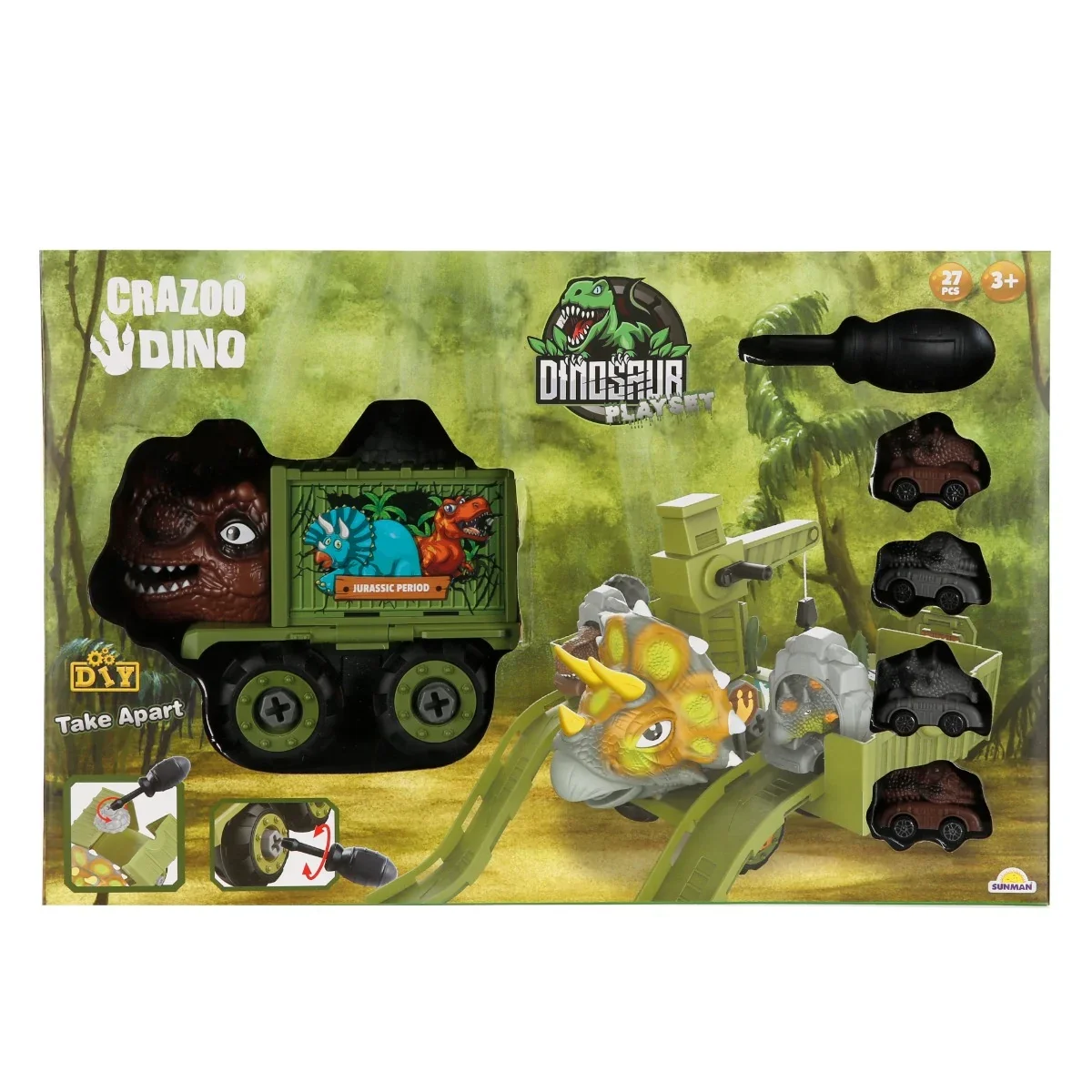 Set de joaca cu vehicule, Crazoo Dino, 27 de piese