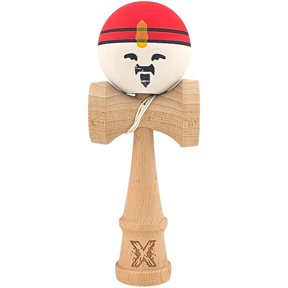 Jucarie de indemanare din lemn, Kendama X, Super Sticky, 18 cm, Rosu, Alb, Galben