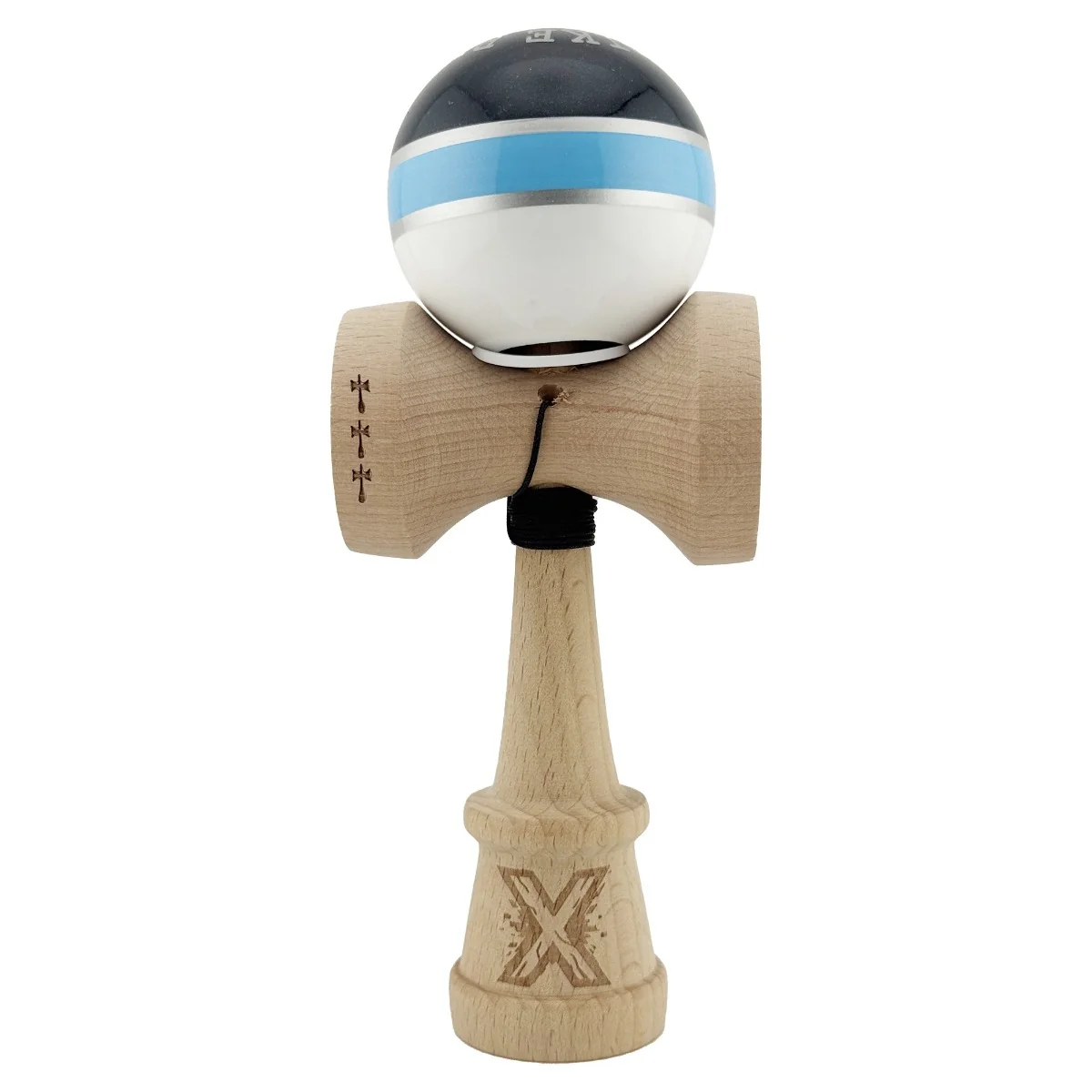 Jucarie de indemanare din lemn, Kendama X, Flippy, Royal Spike, King Size V3, Super Sticky, 18 cm, Bleu