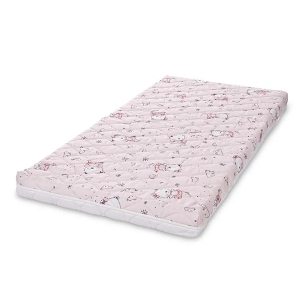 Saltea pat, 2 straturi cocos si spuma elastica, Lorelli Holiday, 60 x 120 x 10 cm, Pink Ballerina Bear