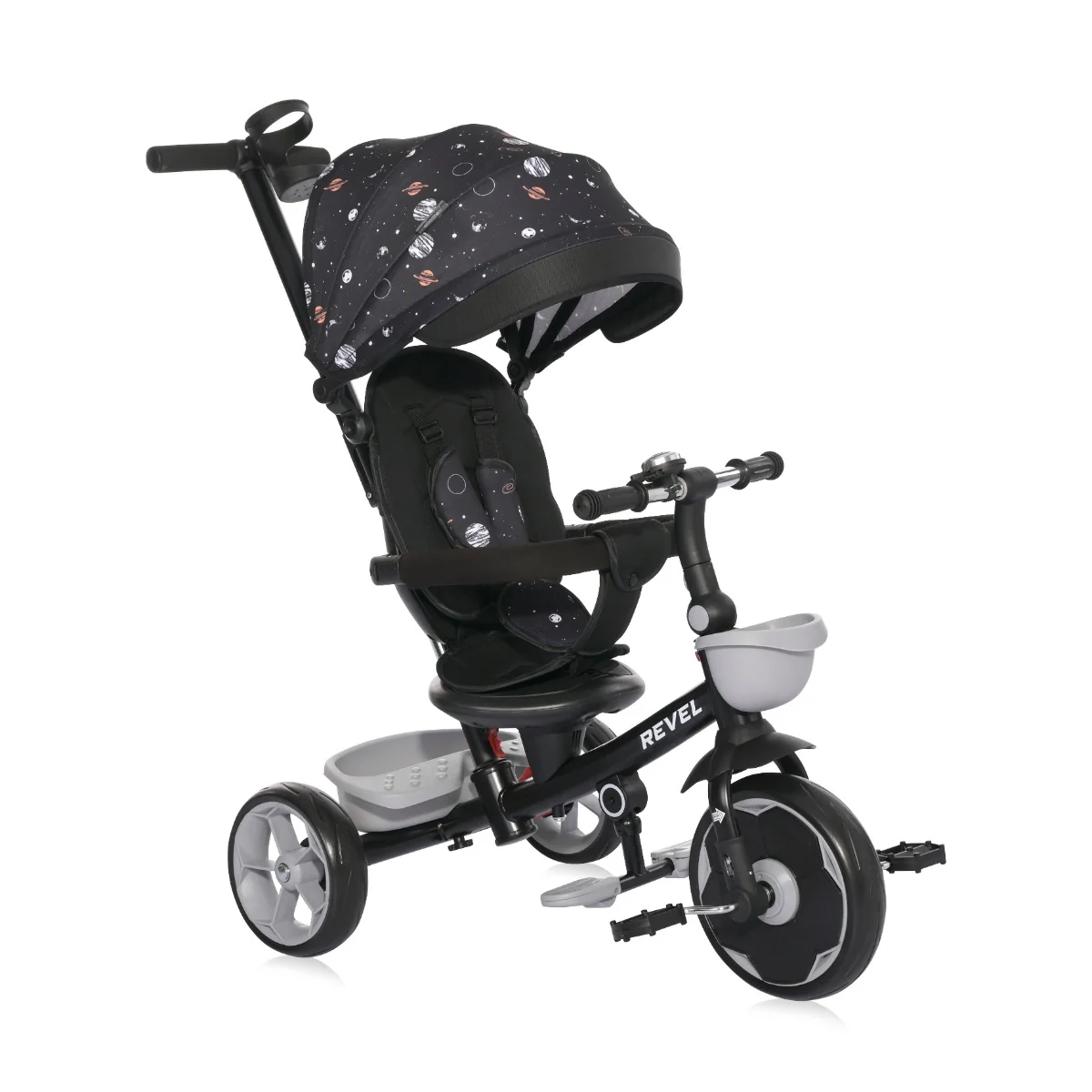Tricicleta pentru copii cu sezut rotativ la 360 grade, Lorelli Revel, 1-5 ani, Black Cosmos