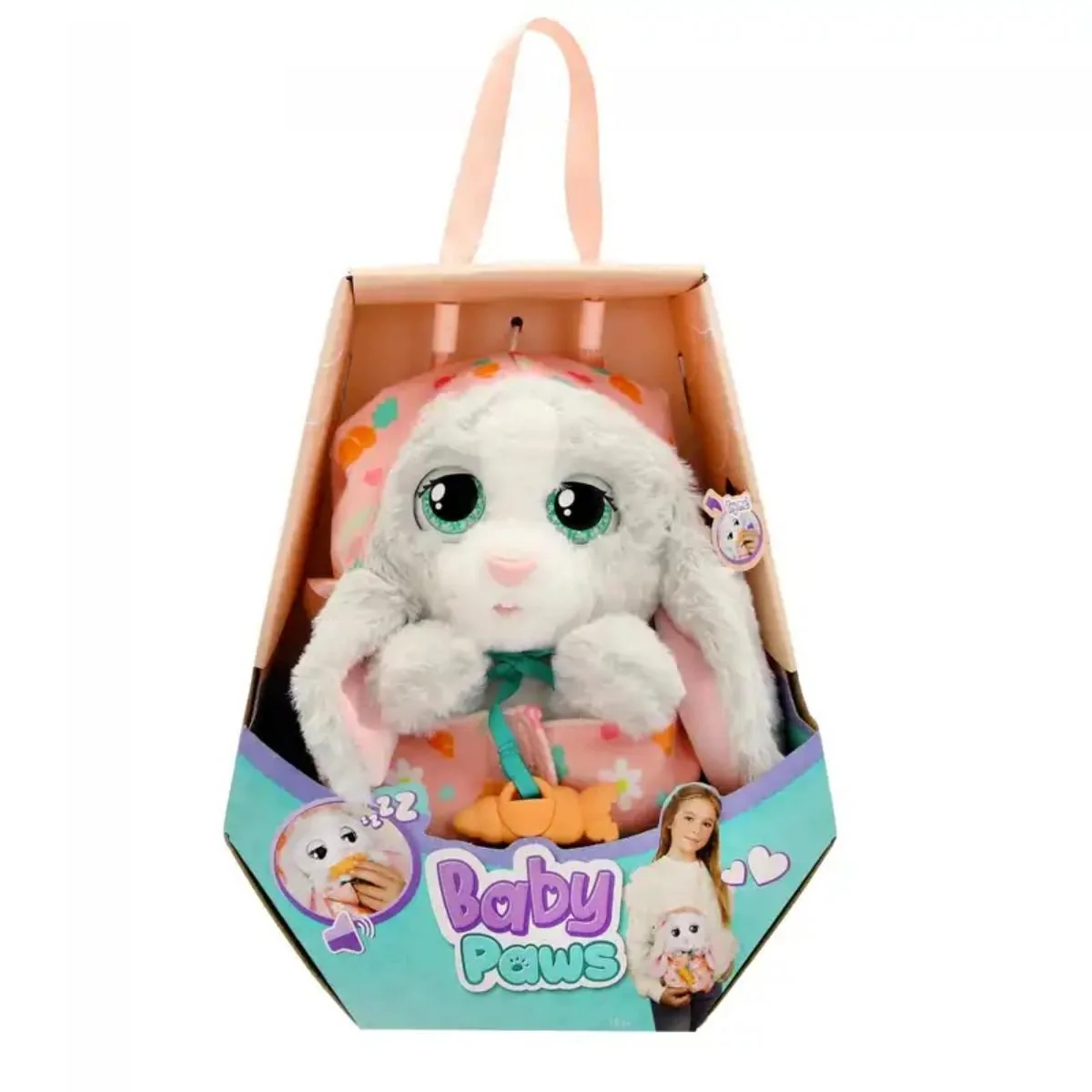 Jucarie de plus interactiva, Baby Paws, Iepuras, 24 cm