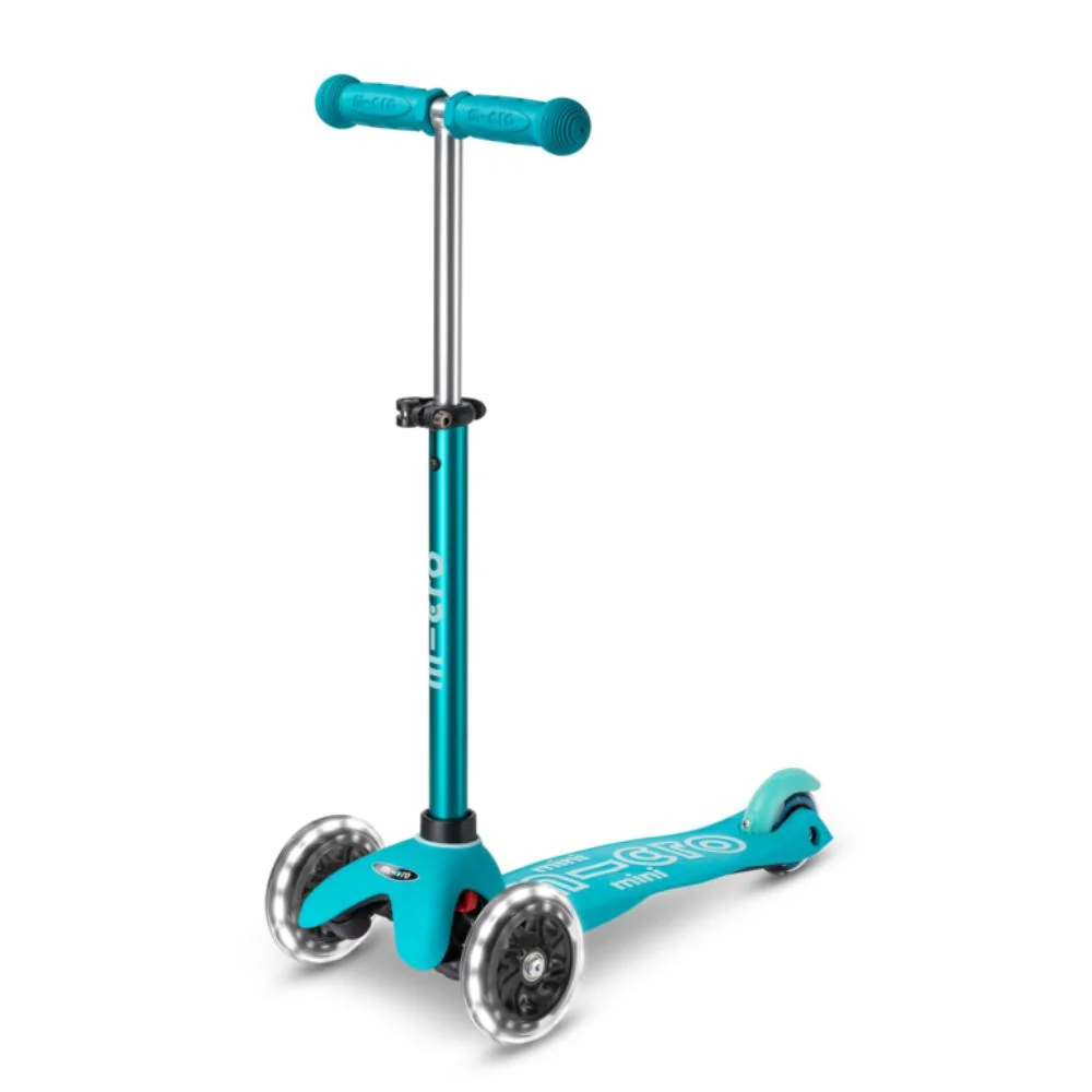 Trotineta cu 3 roti si lumini LED, Micro, Mini Deluxe, Albastru